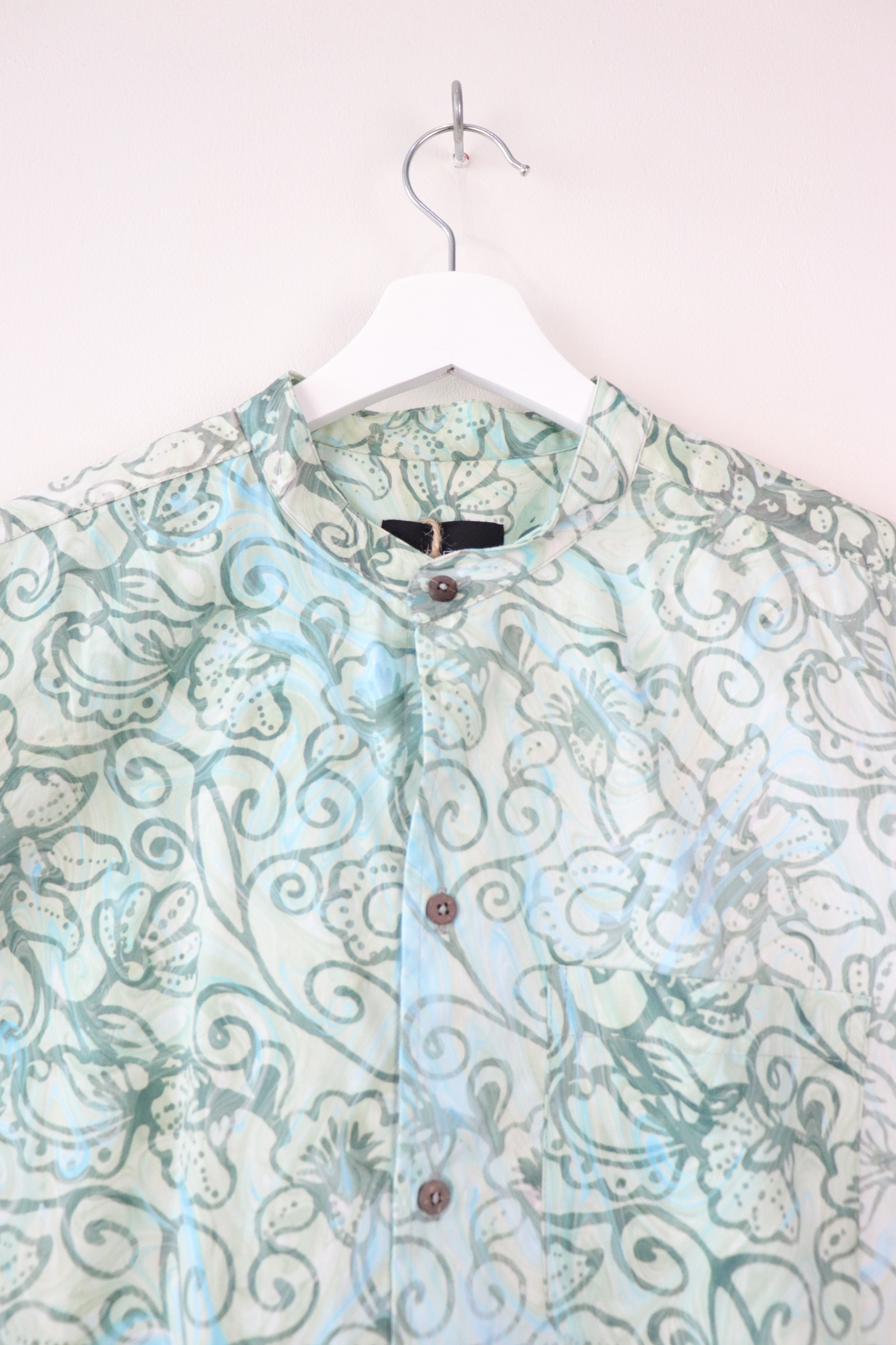 KANOEMEN HM Stand Collar Batik Shirt -  Mint Soleil M [ New Fit ] 