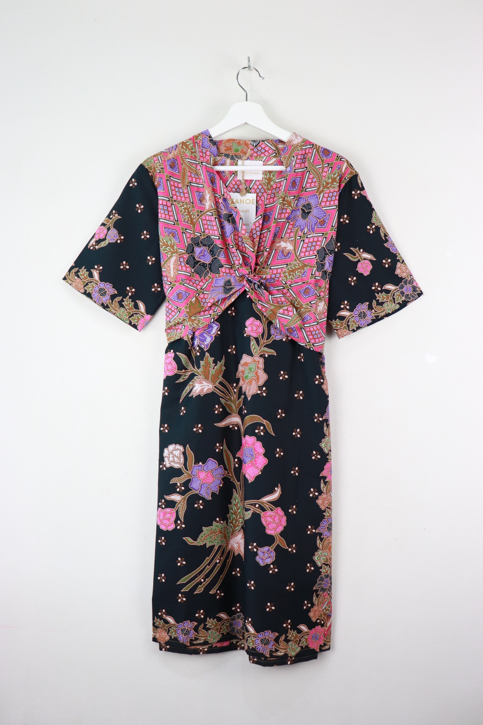 Twisted Front Dress w/ Mandarin Collar - Amaranth Stars