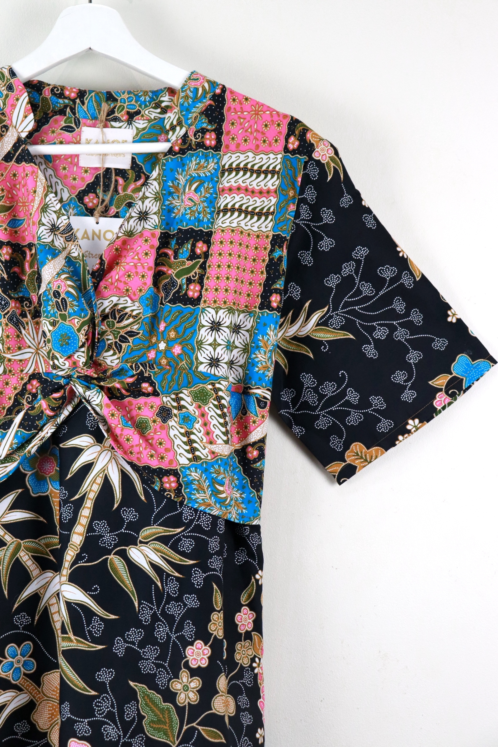 Twisted Front Dress w/ Mandarin Collar - Patches of Pink