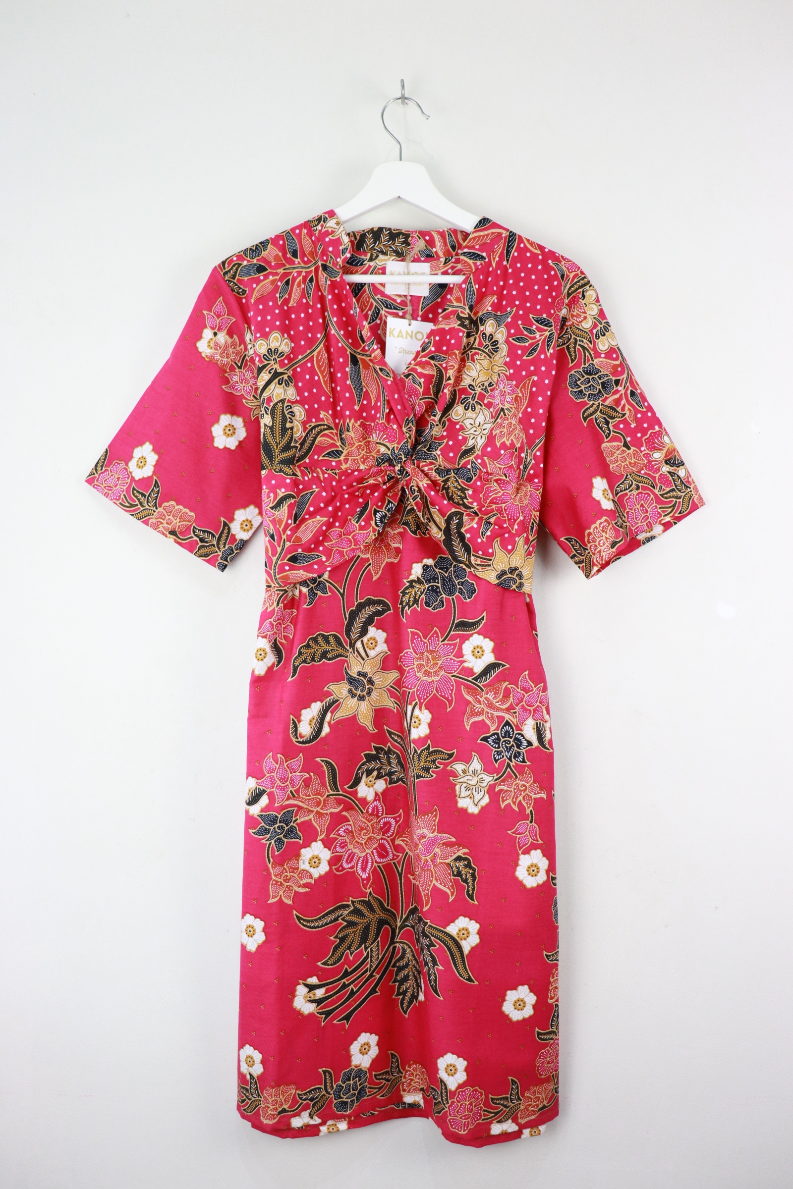 Twisted Front Dress w/ Mandarin Collar - Watermelon Blossoms