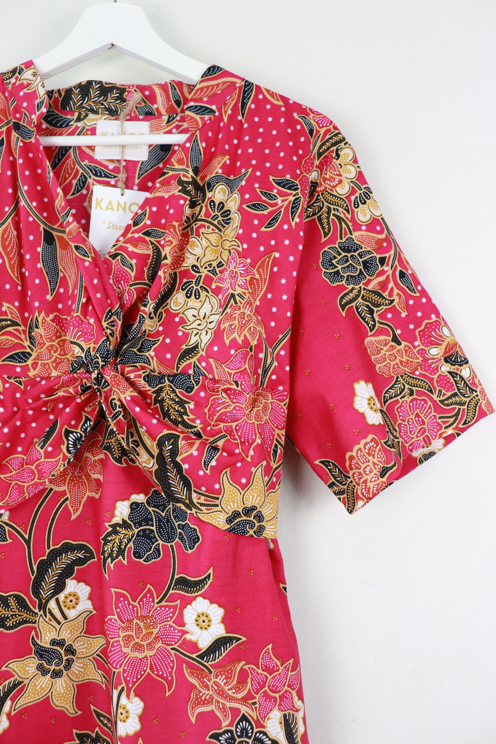 Twisted Front Dress w/ Mandarin Collar - Watermelon Blossoms