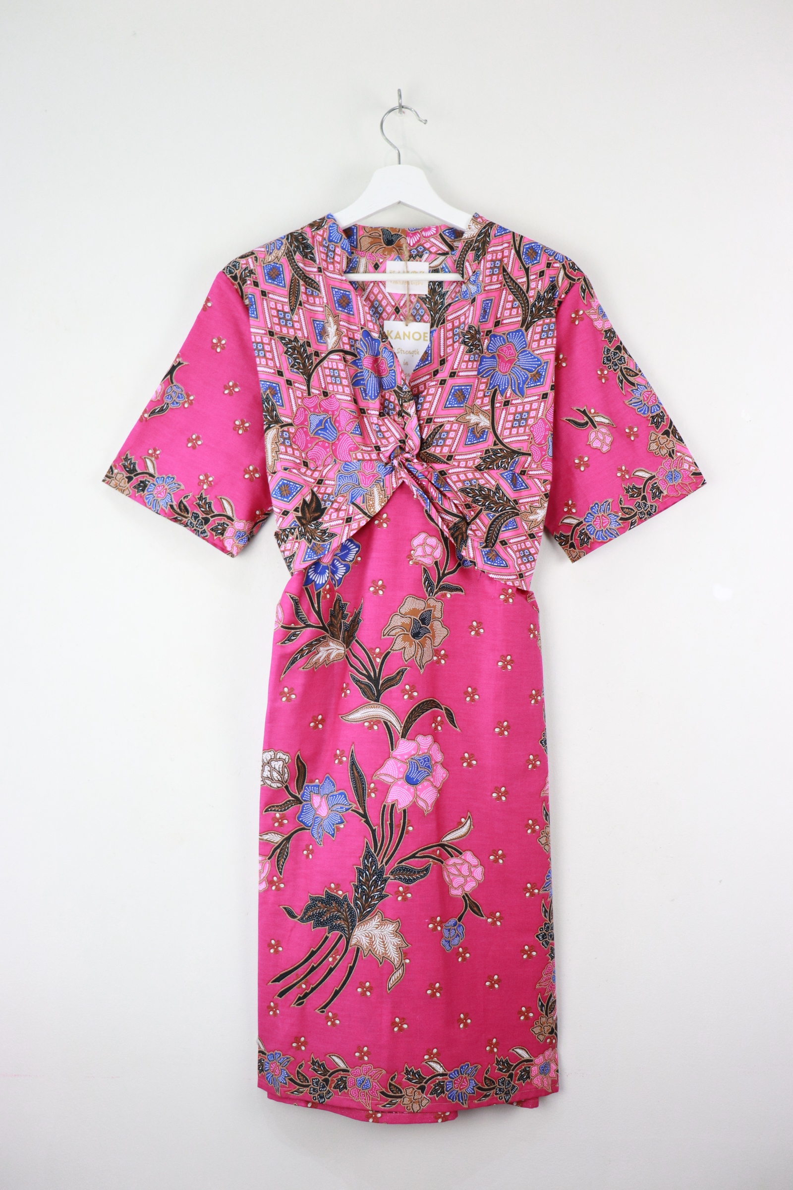 Twisted Front Dress w/ Mandarin Collar - Flamingo Dreams