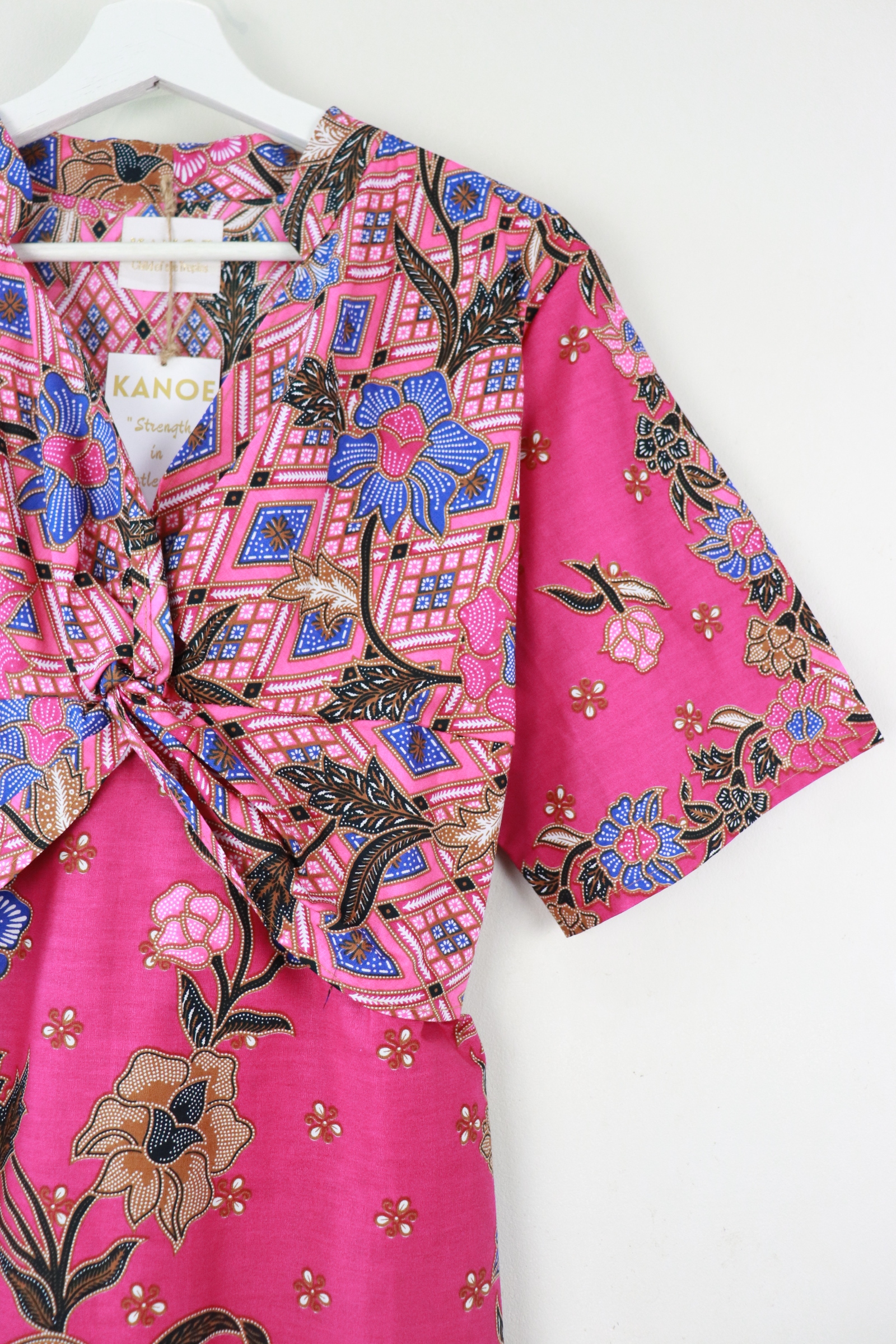 Twisted Front Dress w/ Mandarin Collar - Flamingo Dreams