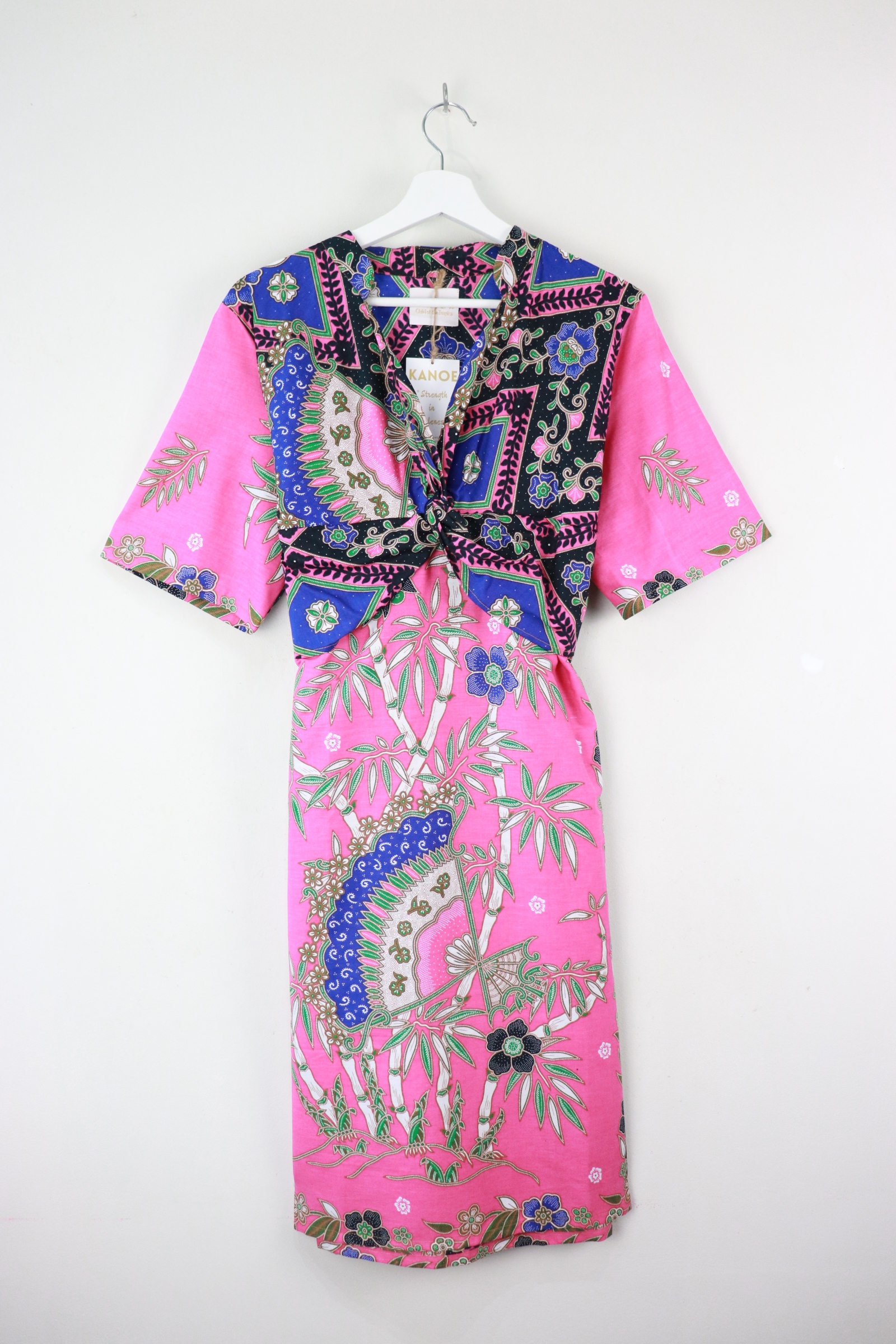 Twisted Front Dress w/ Mandarin Collar - Sweet Cerise