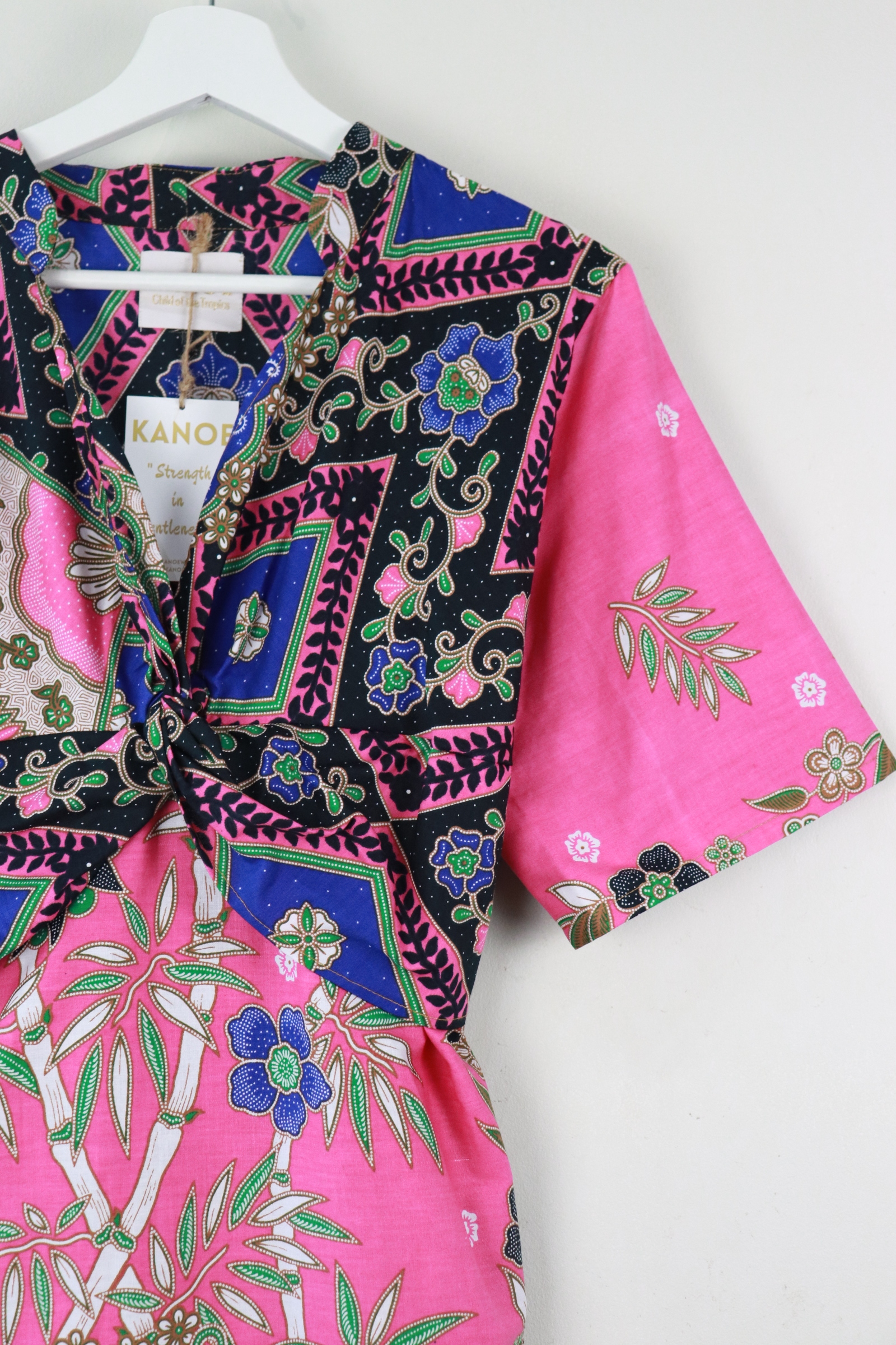 Twisted Front Dress w/ Mandarin Collar - Sweet Cerise