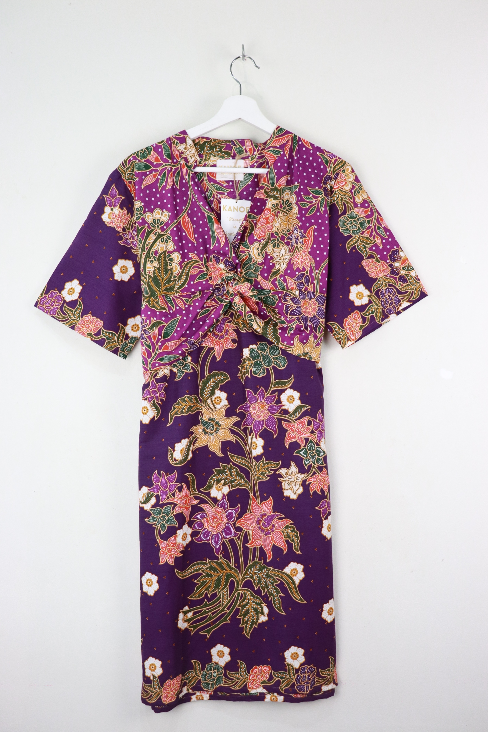 Twisted Front Dress w/ Mandarin Collar - Grape Vines