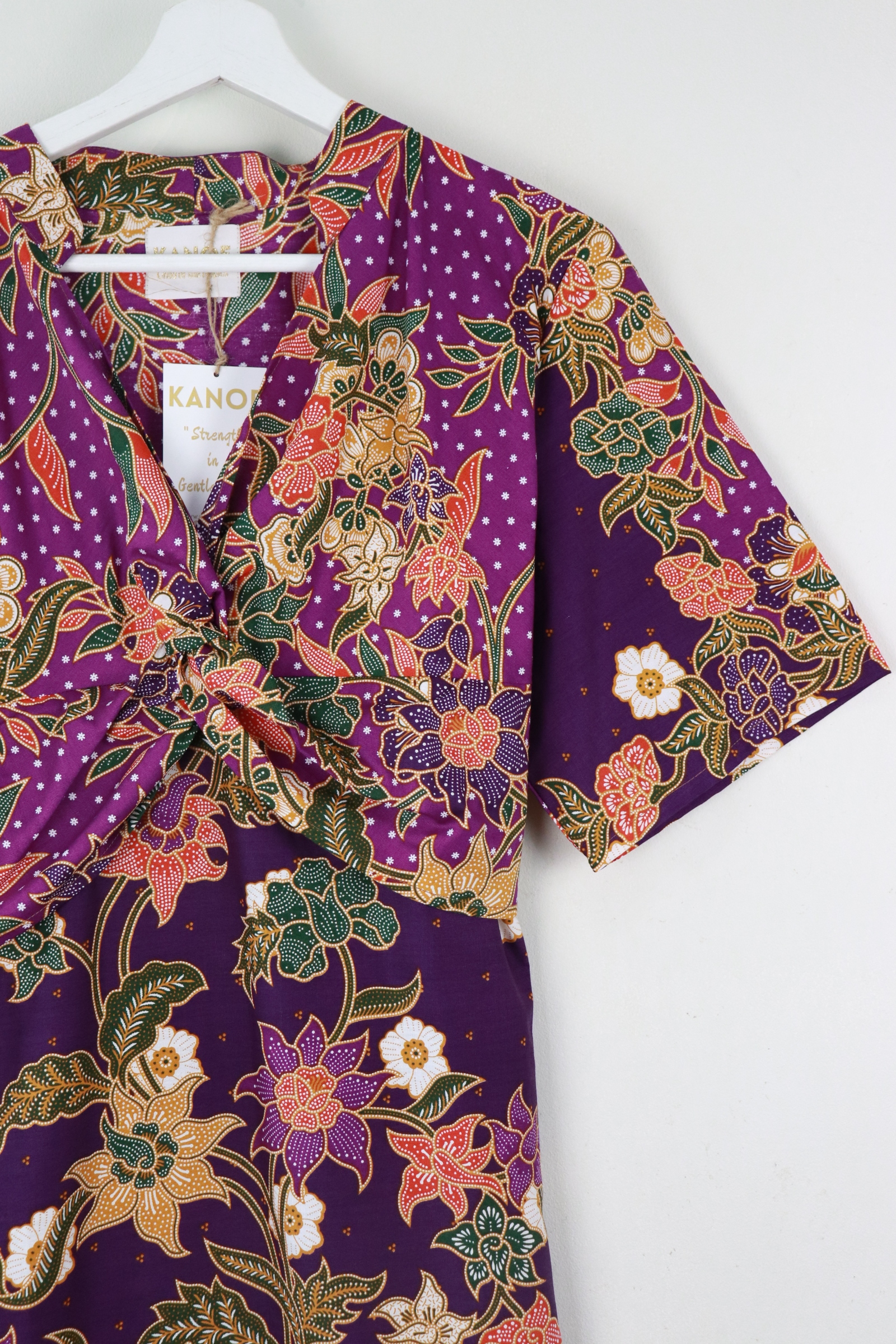 Twisted Front Dress w/ Mandarin Collar - Grape Vines