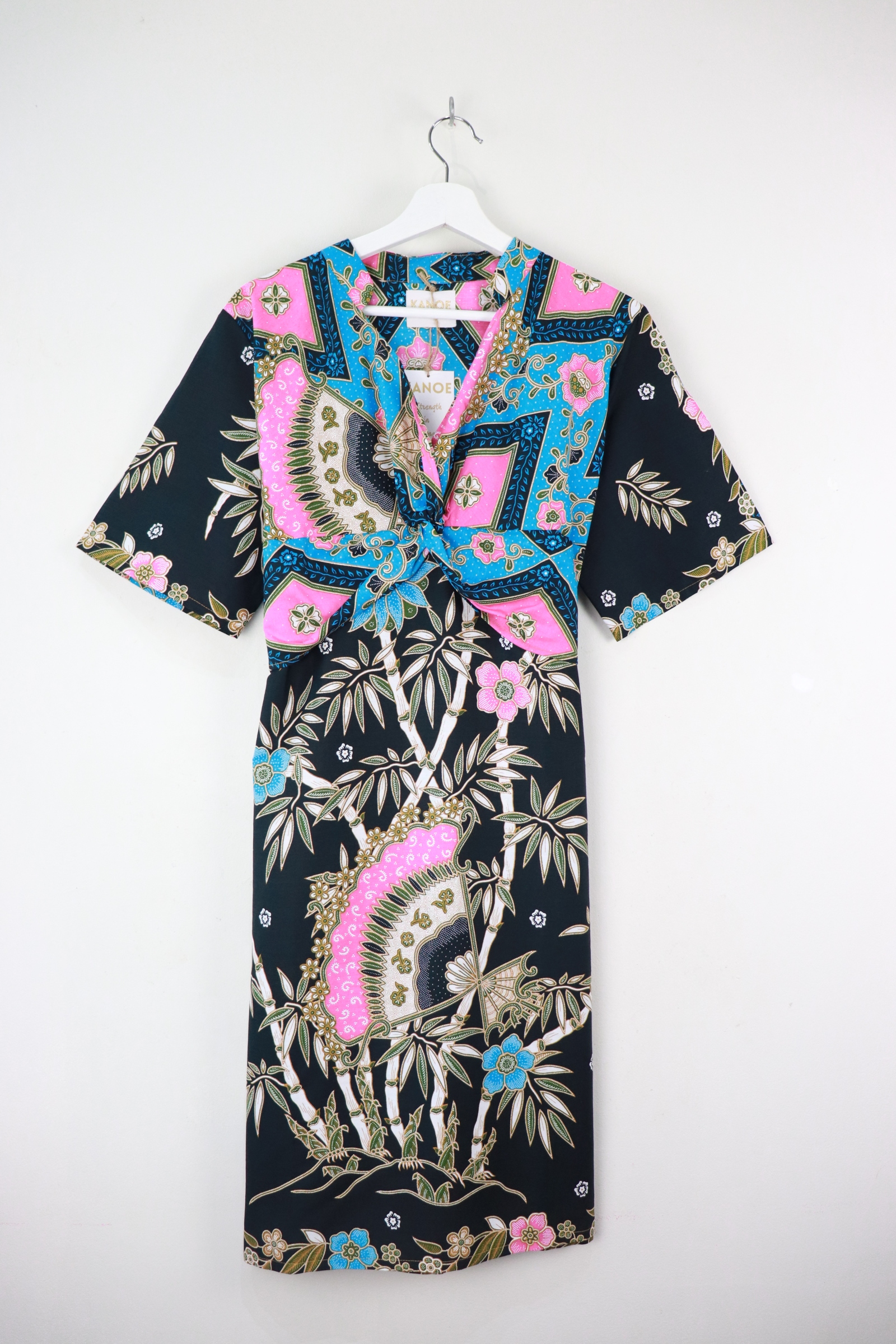 Twisted Front Dress w/ Mandarin Collar - Cyan Nights