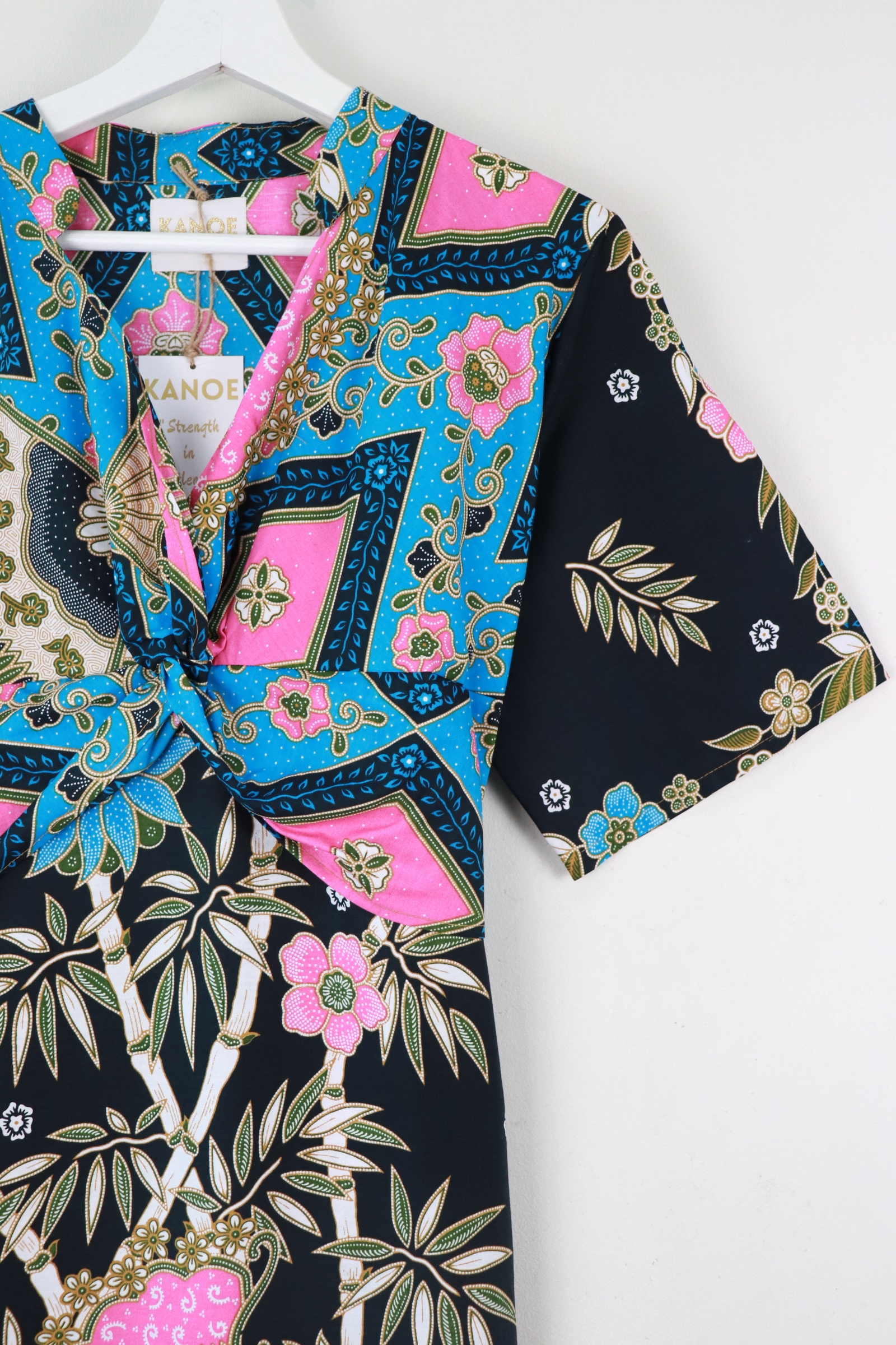 Twisted Front Dress w/ Mandarin Collar - Cyan Nights