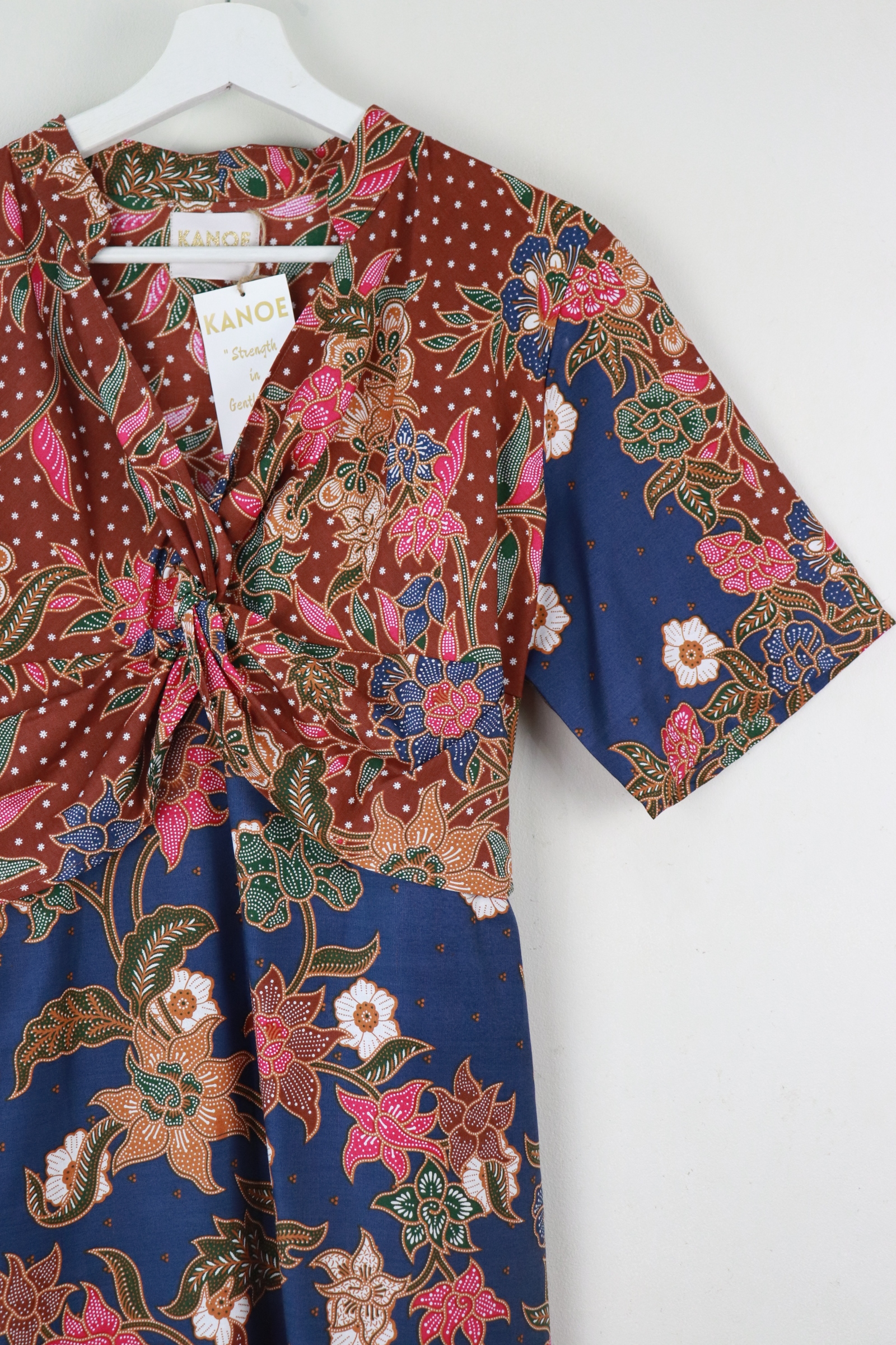 Twisted Front Dress w/ Mandarin Collar - Blue Bouquets
