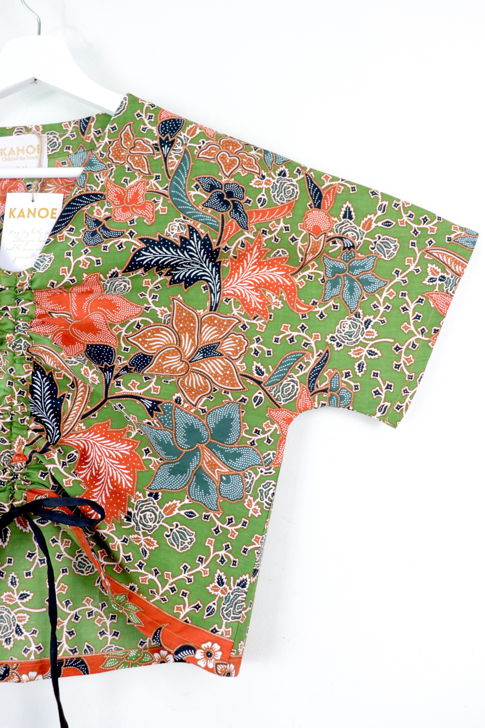 Front Ruched Drawstring Batik Top - Botanical Breeze ( S - M ) 