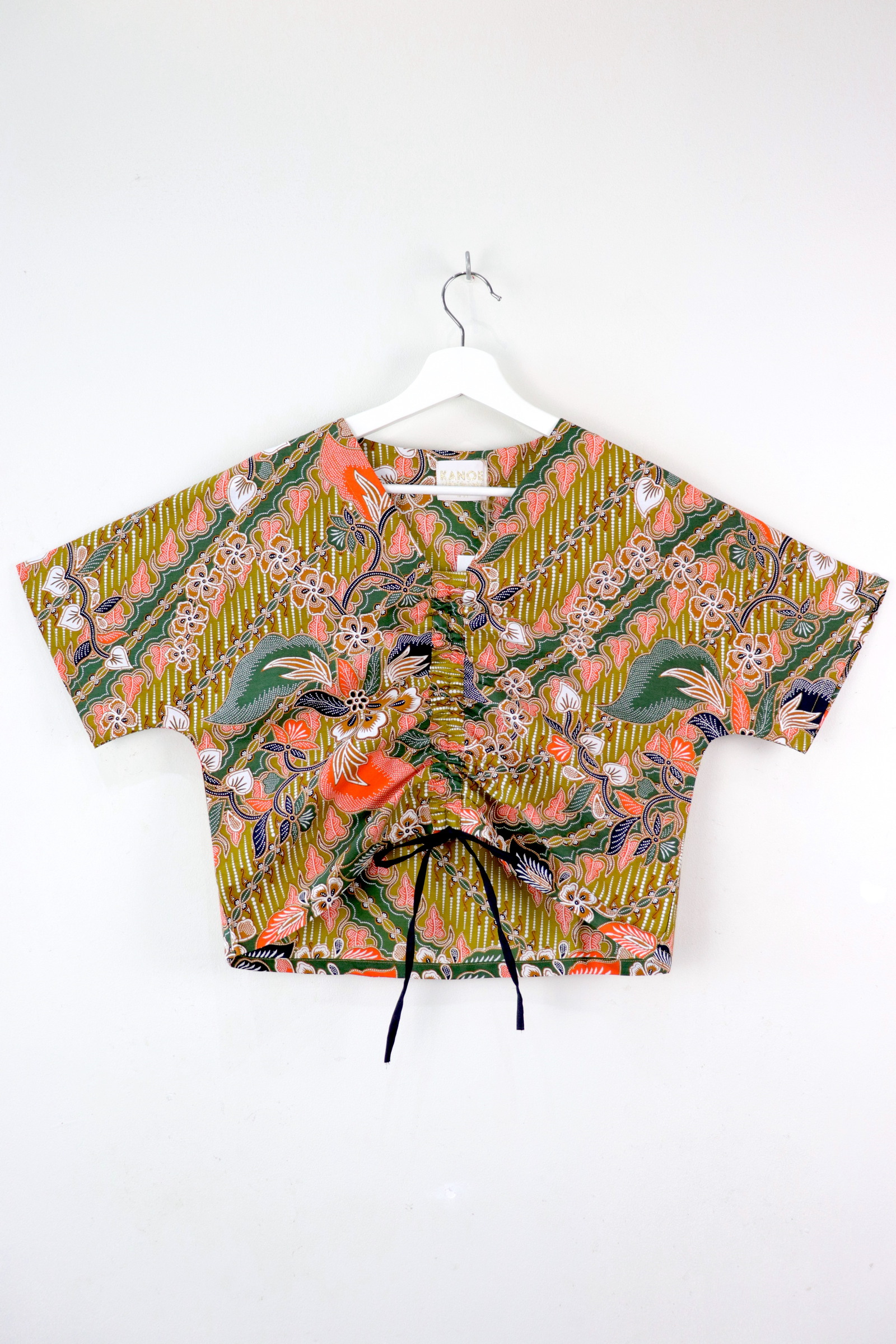 Front Ruched Drawstring Batik Top - Mangrove Green ( S - M ) 