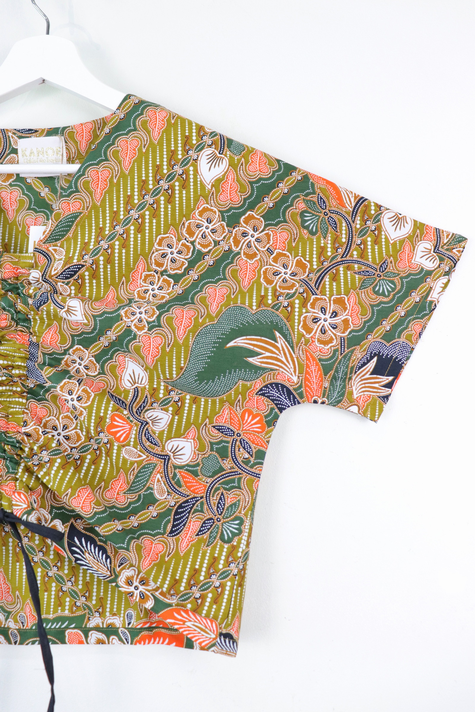 Front Ruched Drawstring Batik Top - Mangrove Green ( S - M ) 