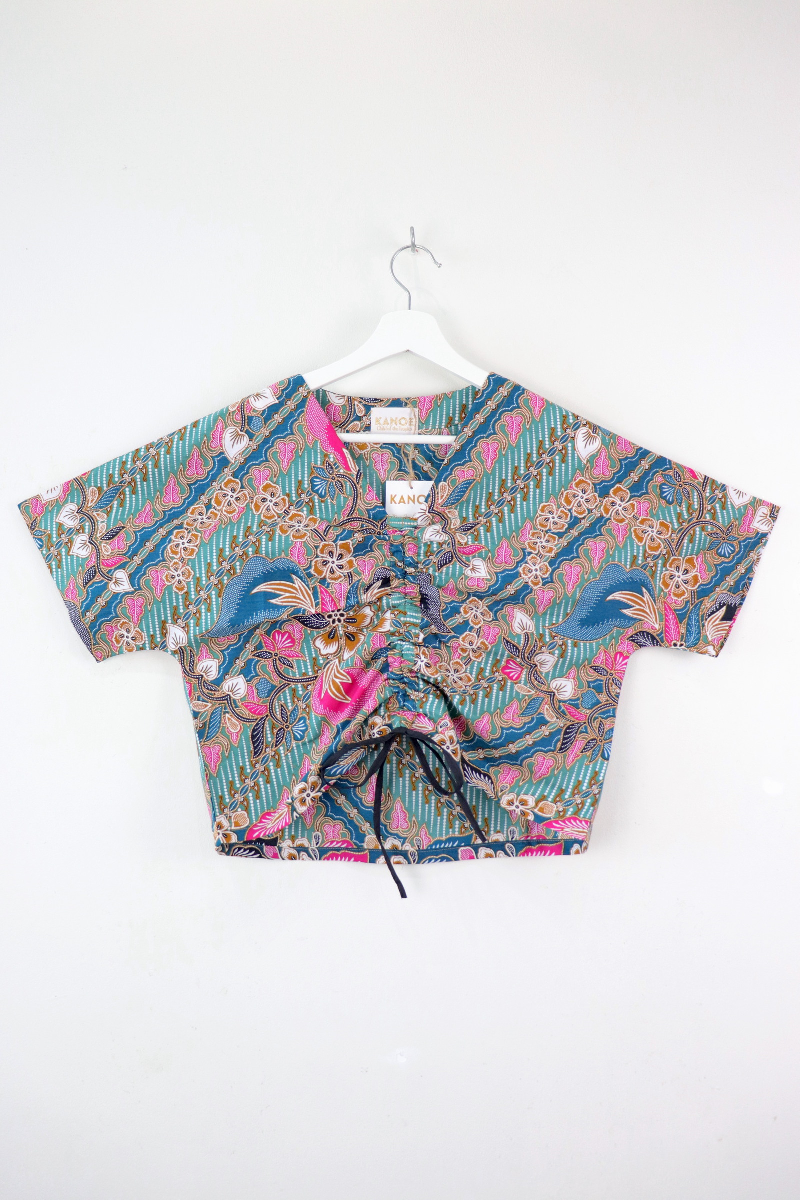 Front Ruched Drawstring Batik Top - Seaglass Reef ( S - M ) 