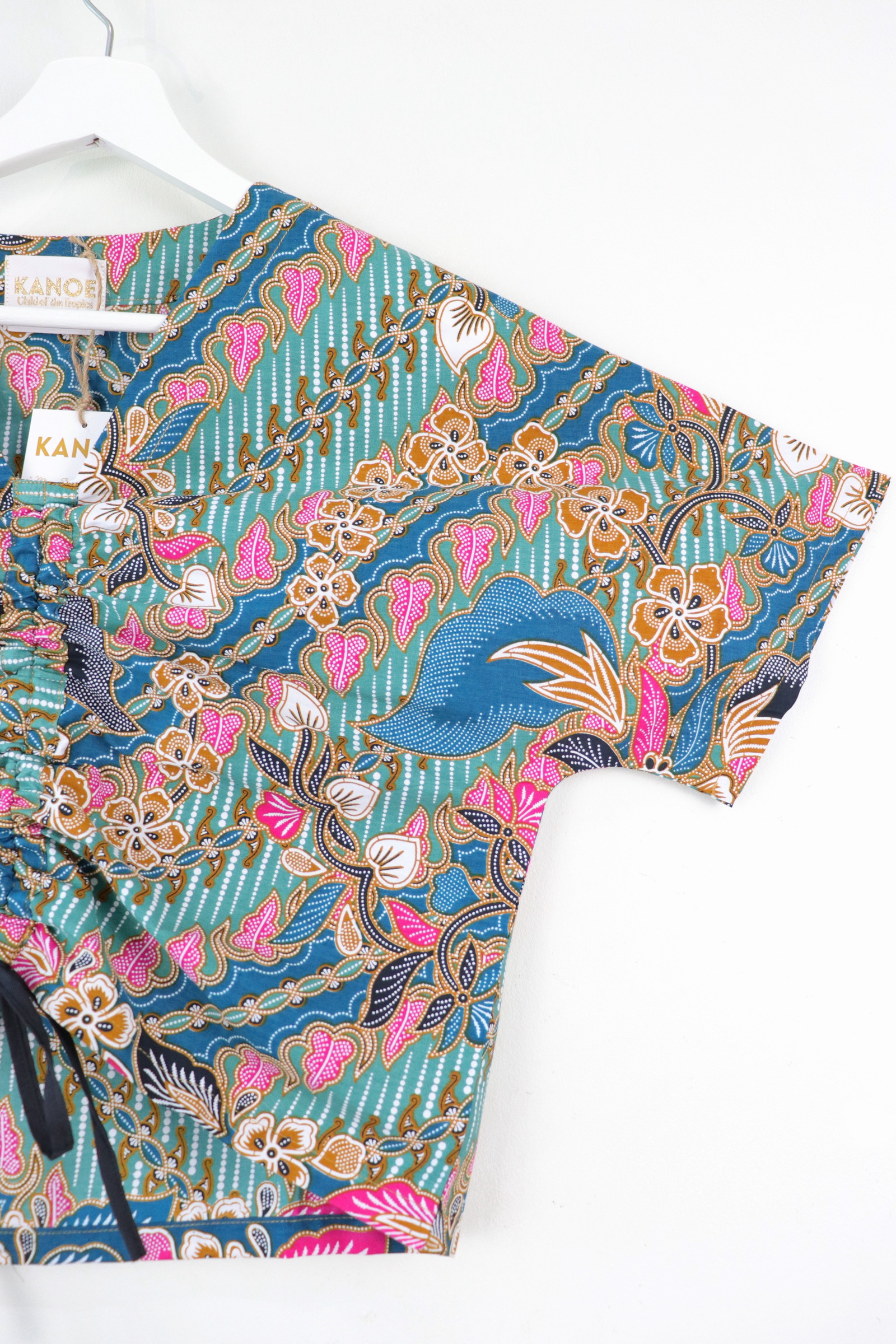 Front Ruched Drawstring Batik Top - Seaglass Reef ( S - M ) 