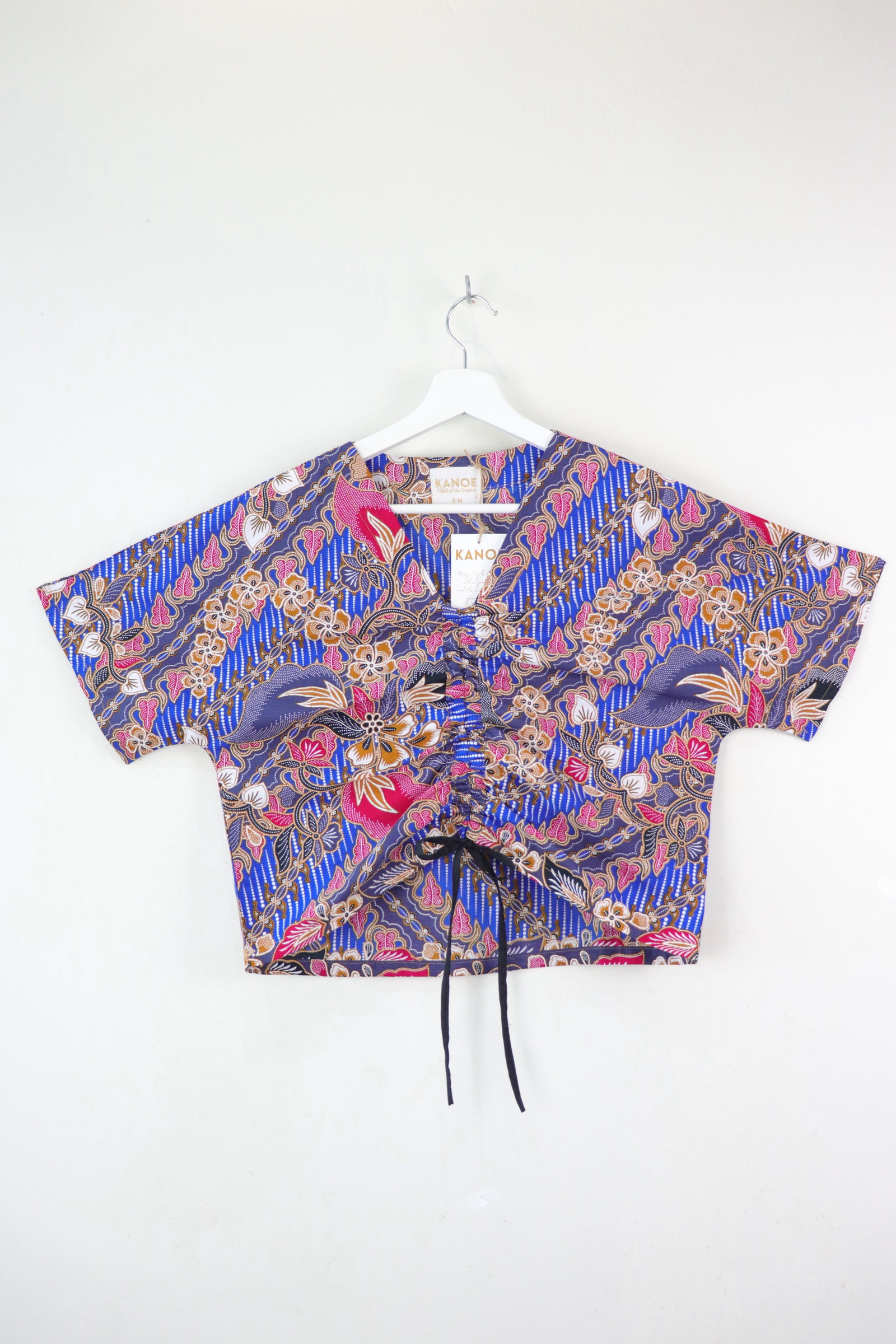 Front Ruched Drawstring Batik Top - Island Coastline ( S - M ) 