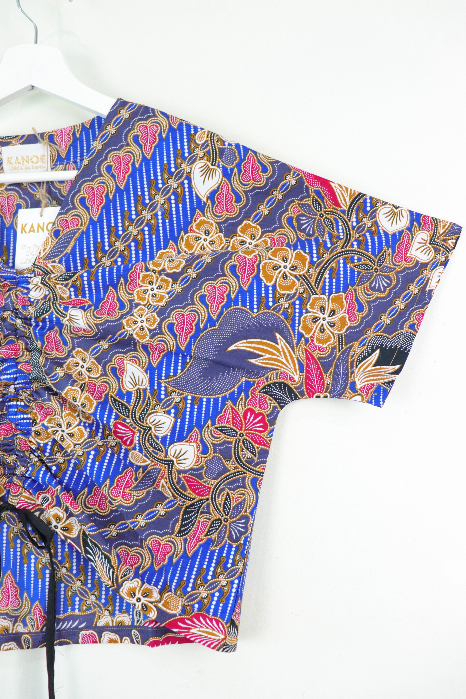 Front Ruched Drawstring Batik Top - Island Coastline ( S - M ) 