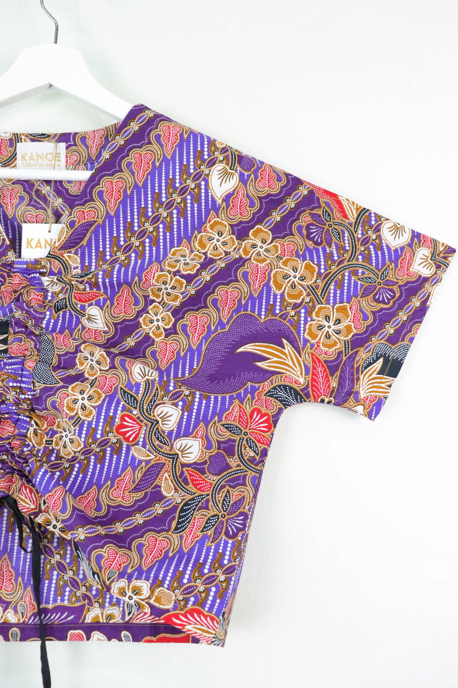 Front Ruched Drawstring Batik Top - Purple Paradise ( S - M ) 