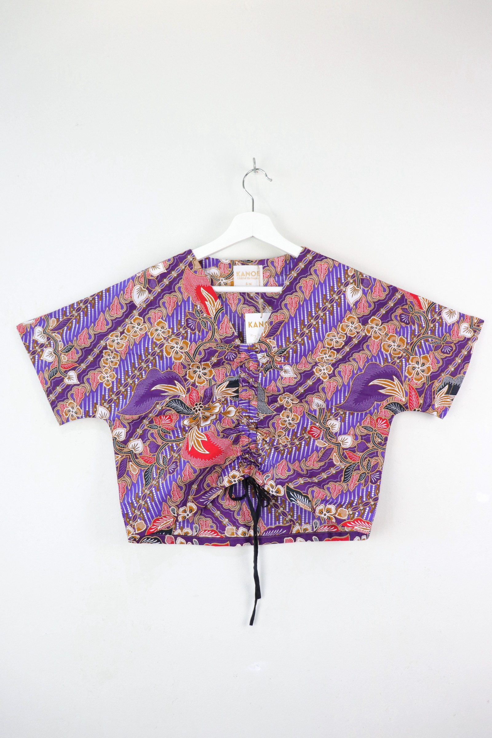 Front Ruched Drawstring Batik Top - Purple Paradise ( S - M ) 