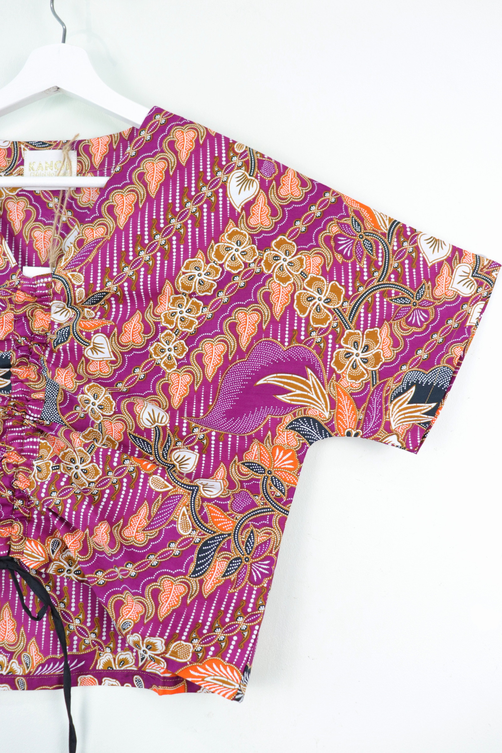 Front Ruched Drawstring Batik Top - Sunkissed Acai ( S - M ) 