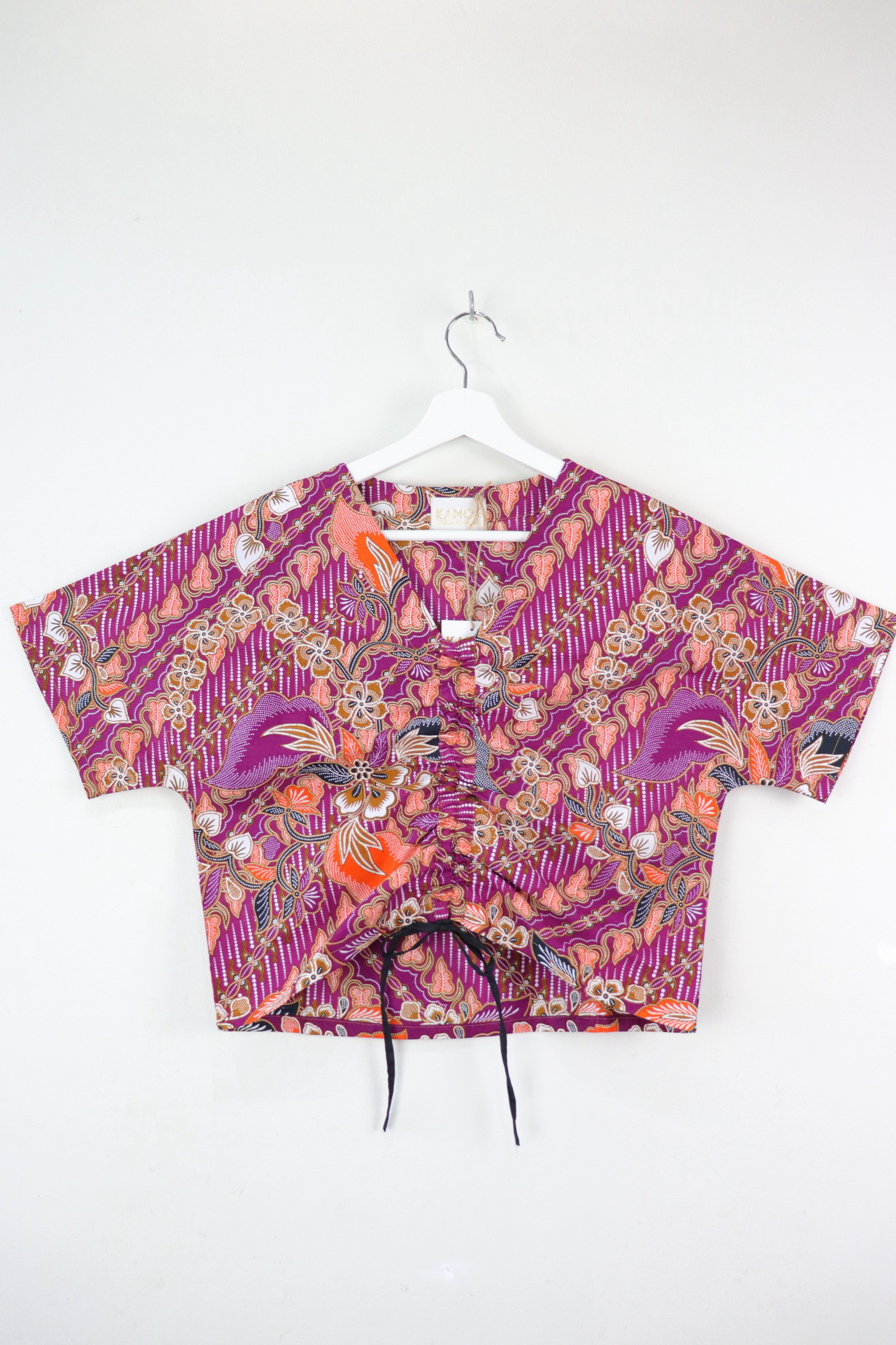 Front Ruched Drawstring Batik Top - Sunkissed Acai ( S - M ) 