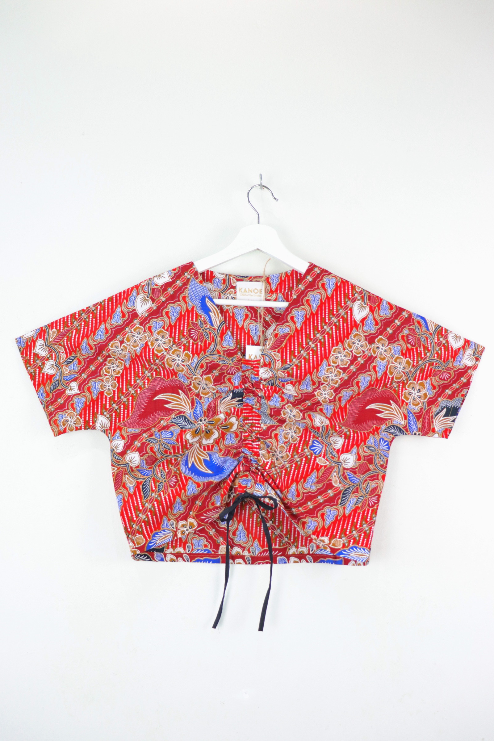 Front Ruched Drawstring Batik Top - Lush Hibiscus ( S - M ) 
