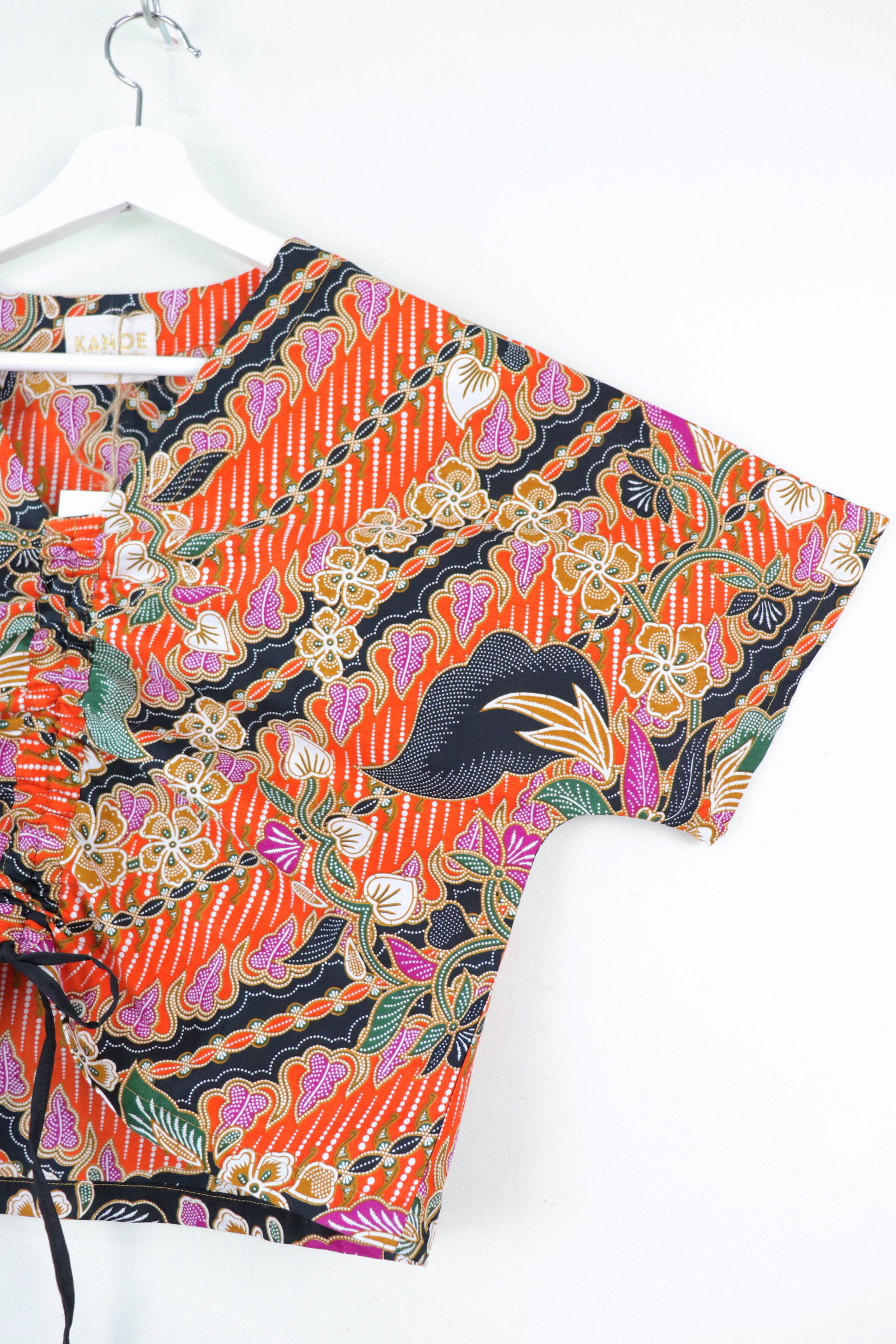 Front Ruched Drawstring Batik Top - Wild Tigress ( S - M ) 