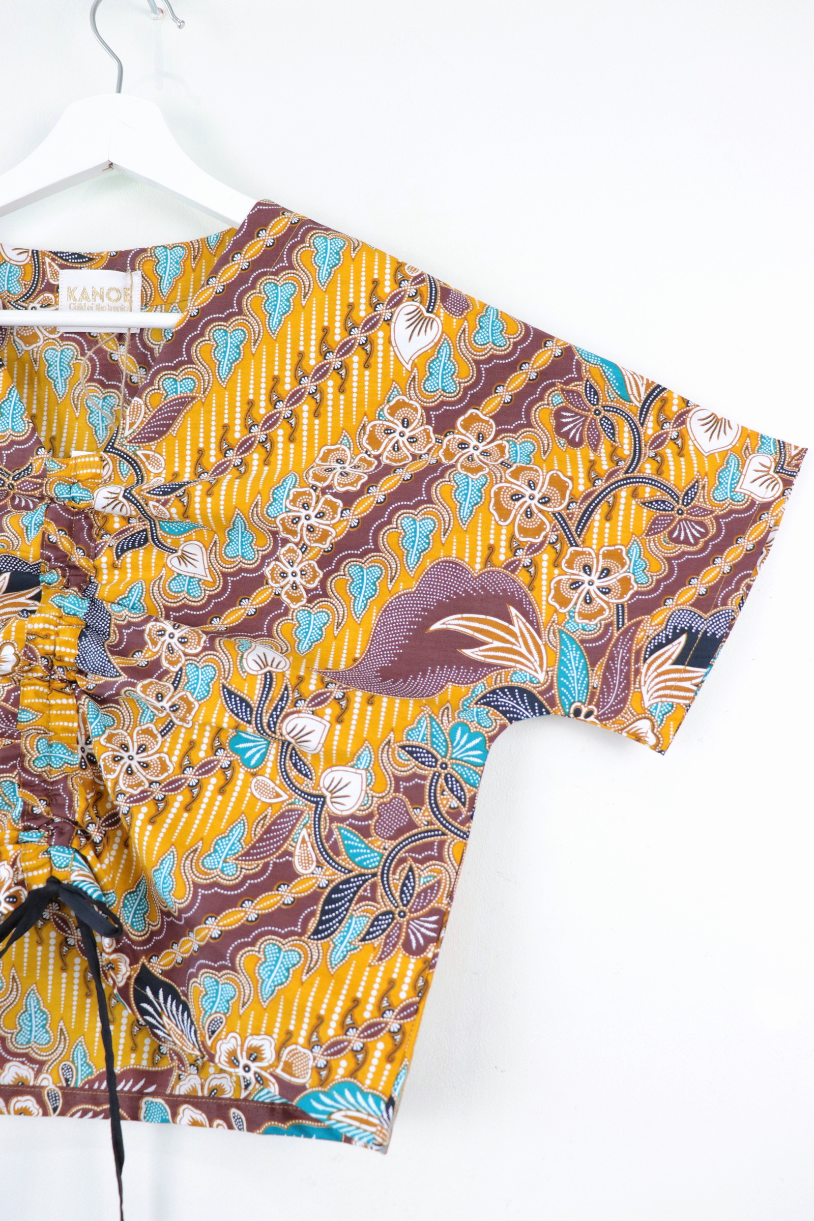 Front Ruched Drawstring Batik Top - Citrus Rain ( S - M ) 