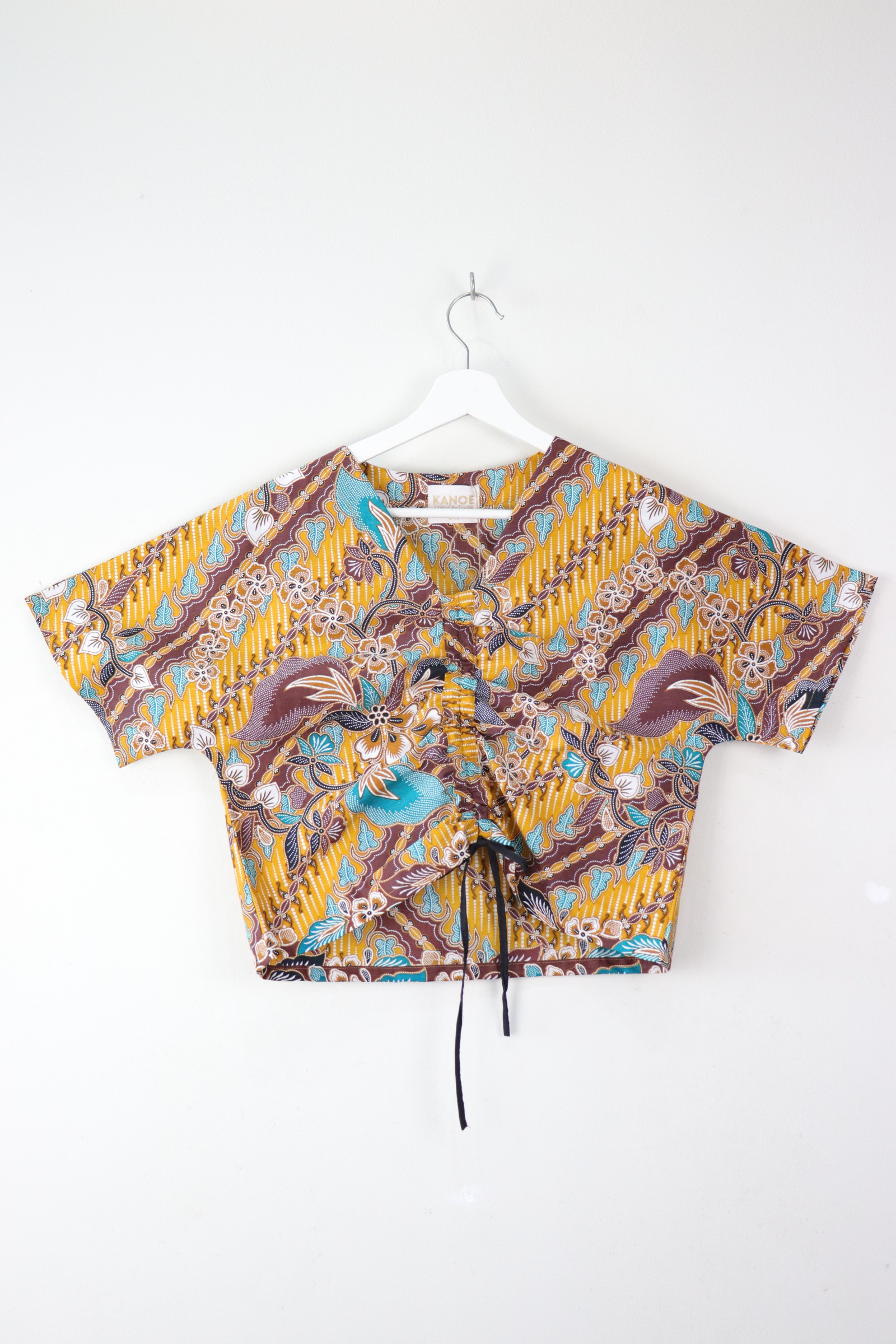 Front Ruched Drawstring Batik Top - Citrus Rain ( S - M ) 
