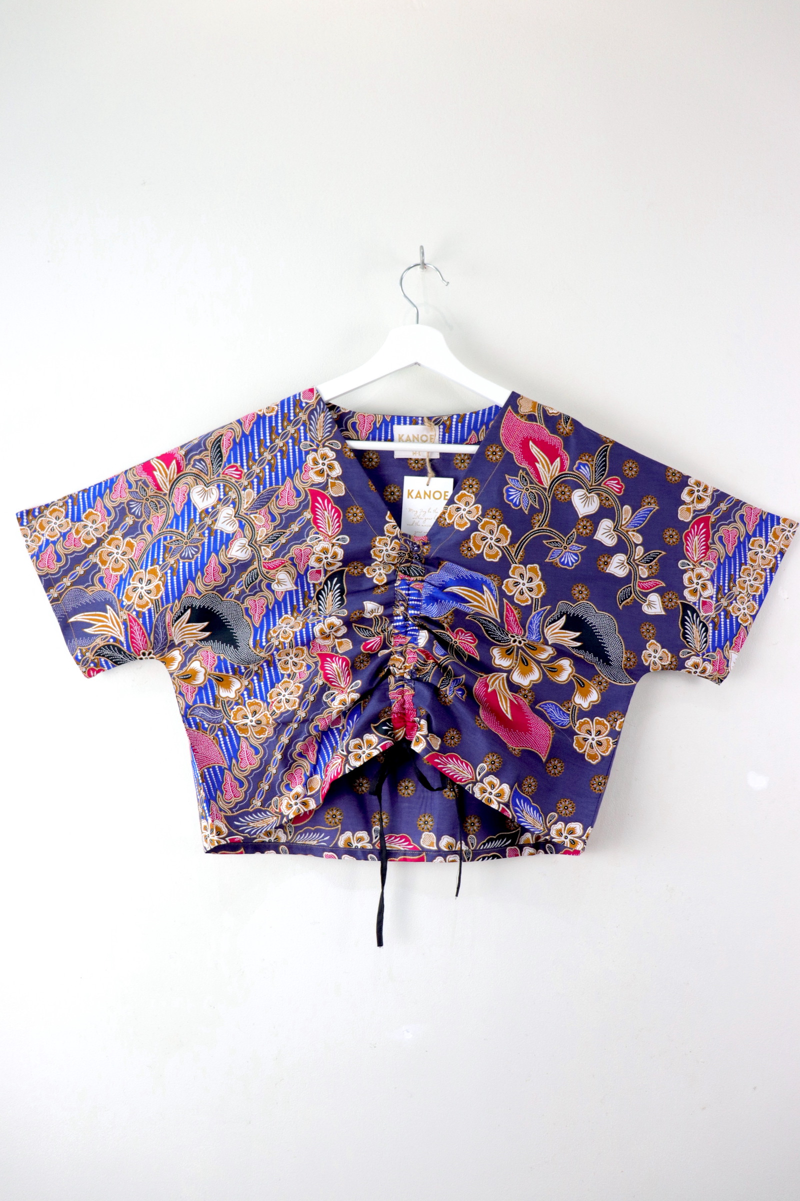 Front Ruched Drawstring Batik Top - Nautical Tides ( M - L ) 