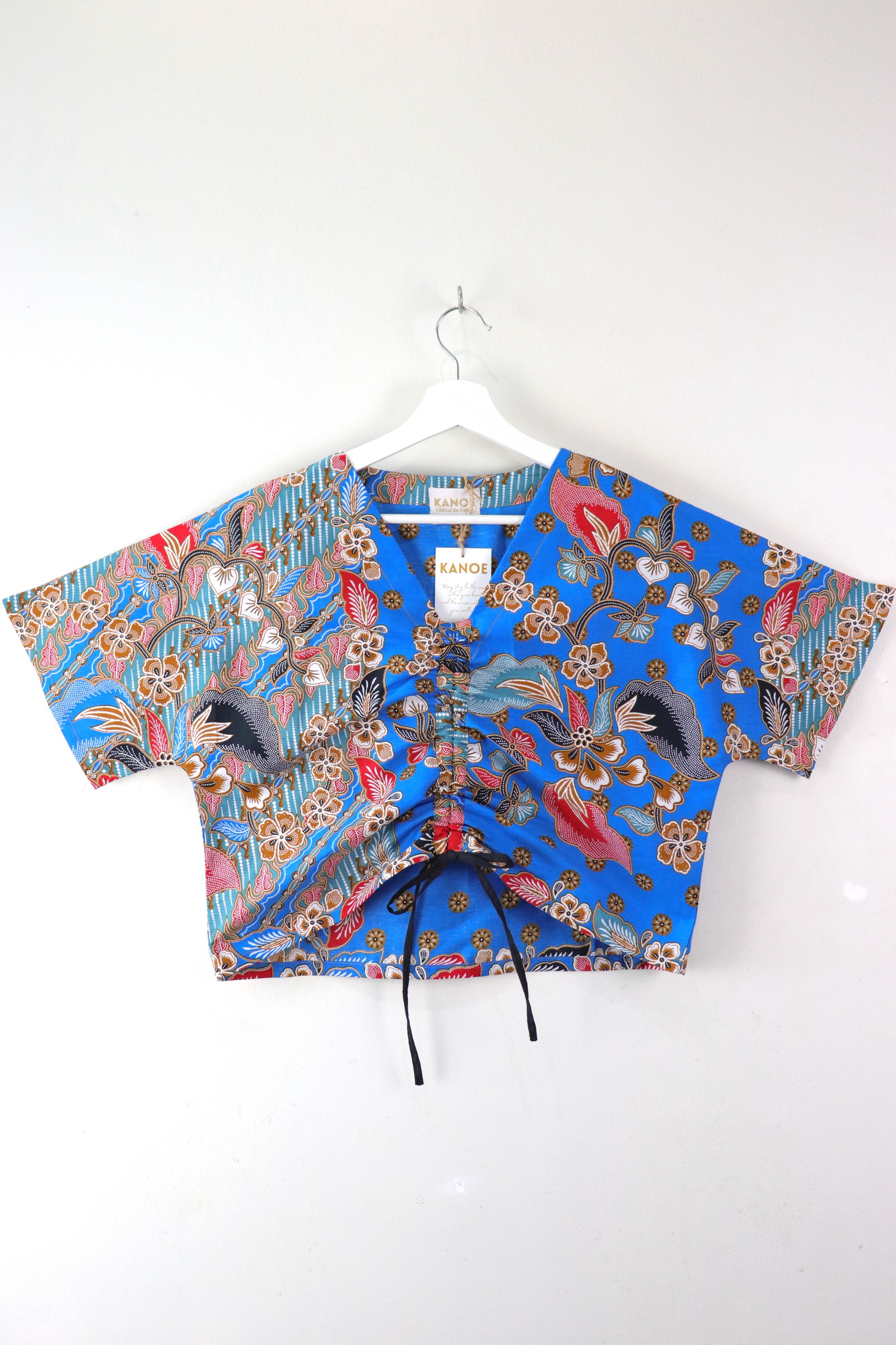 Front Ruched Drawstring Batik Top - Caribbean Bay ( M - L ) 