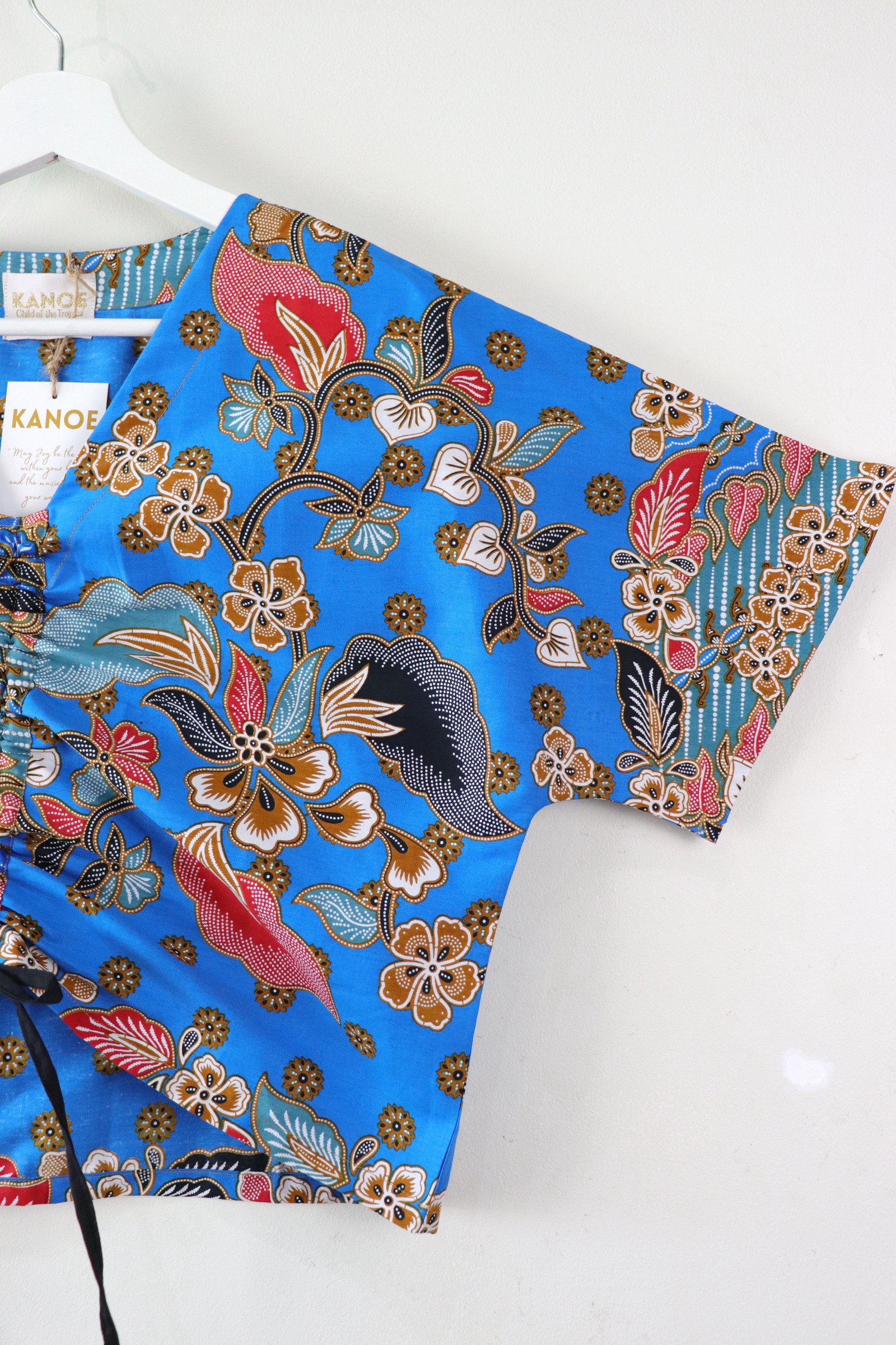 Front Ruched Drawstring Batik Top - Caribbean Bay ( M - L ) 