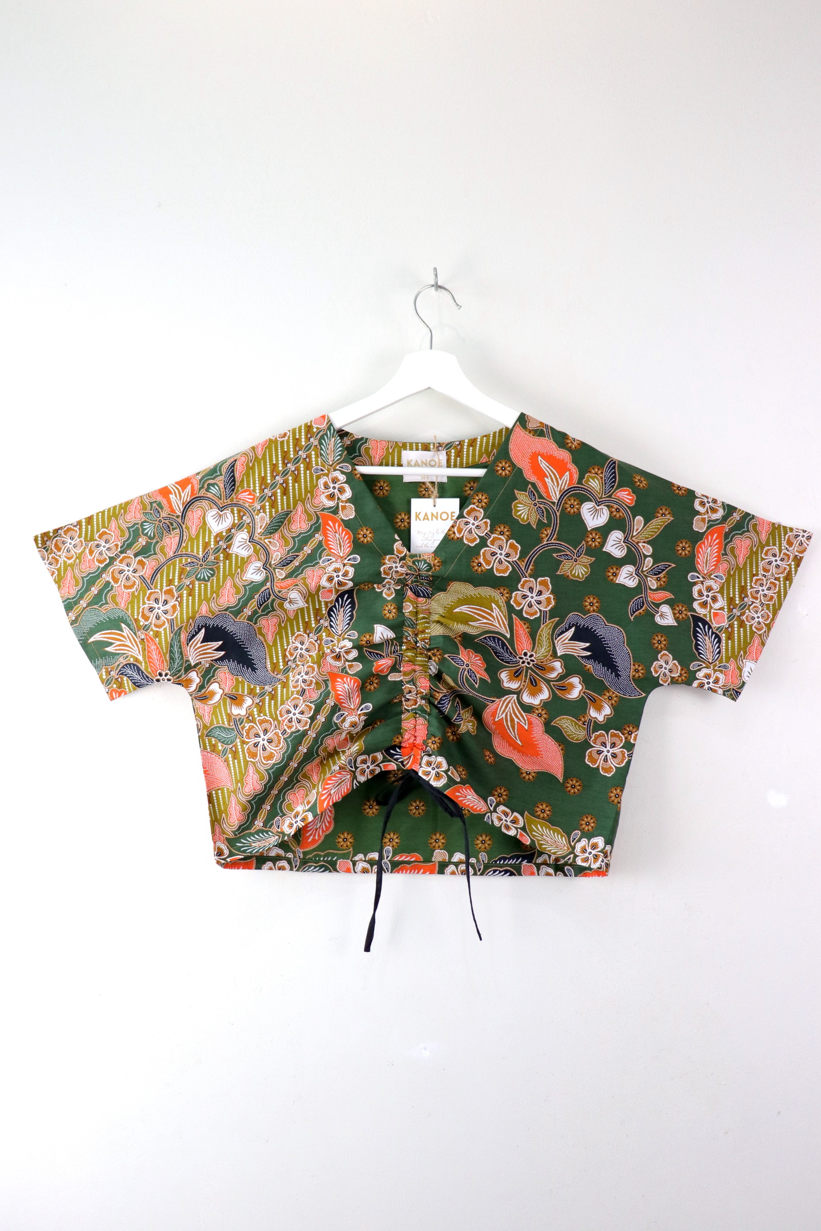 Front Ruched Drawstring Batik Top - Jungle Moss ( M - L ) 