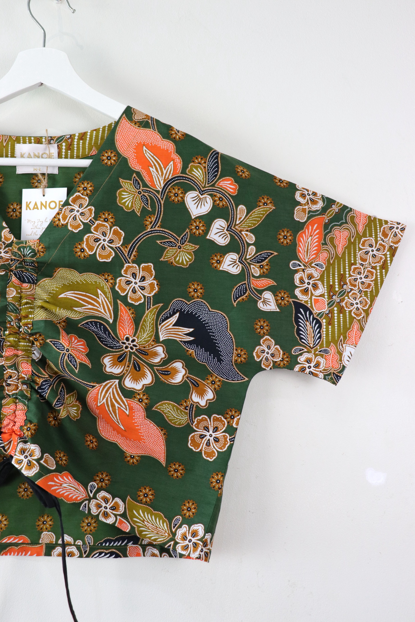 Front Ruched Drawstring Batik Top - Jungle Moss ( M - L ) 