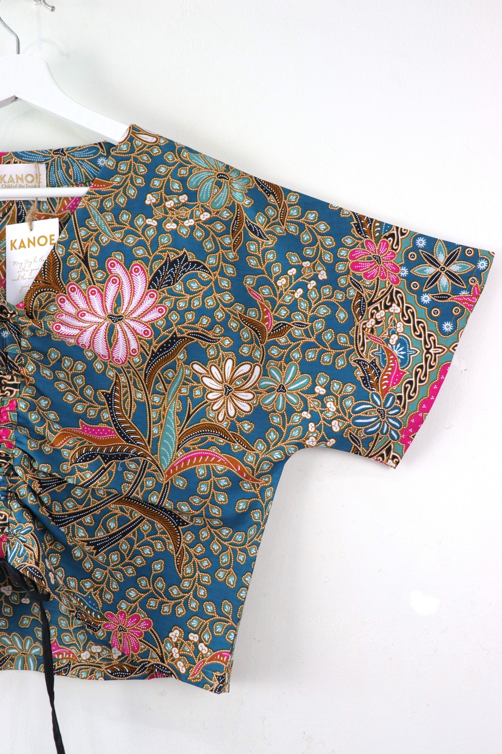 Front Ruched Drawstring Batik Top - Torrentially Teal ( M - L ) 