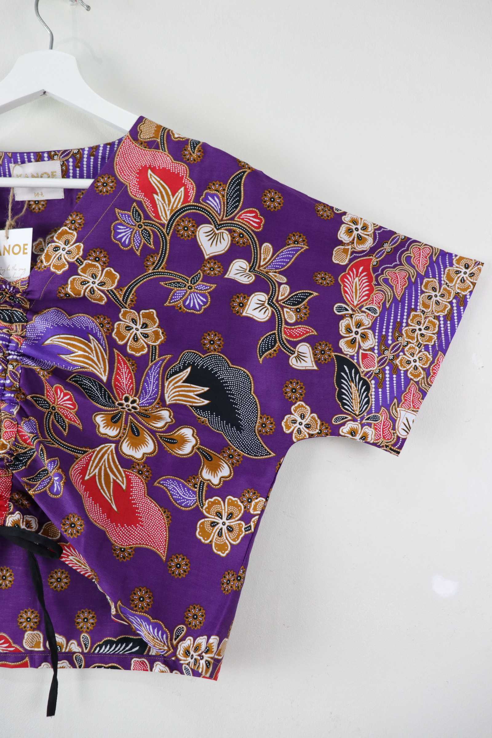 Front Ruched Drawstring Batik Top - Mangosteen Season ( M - L ) 