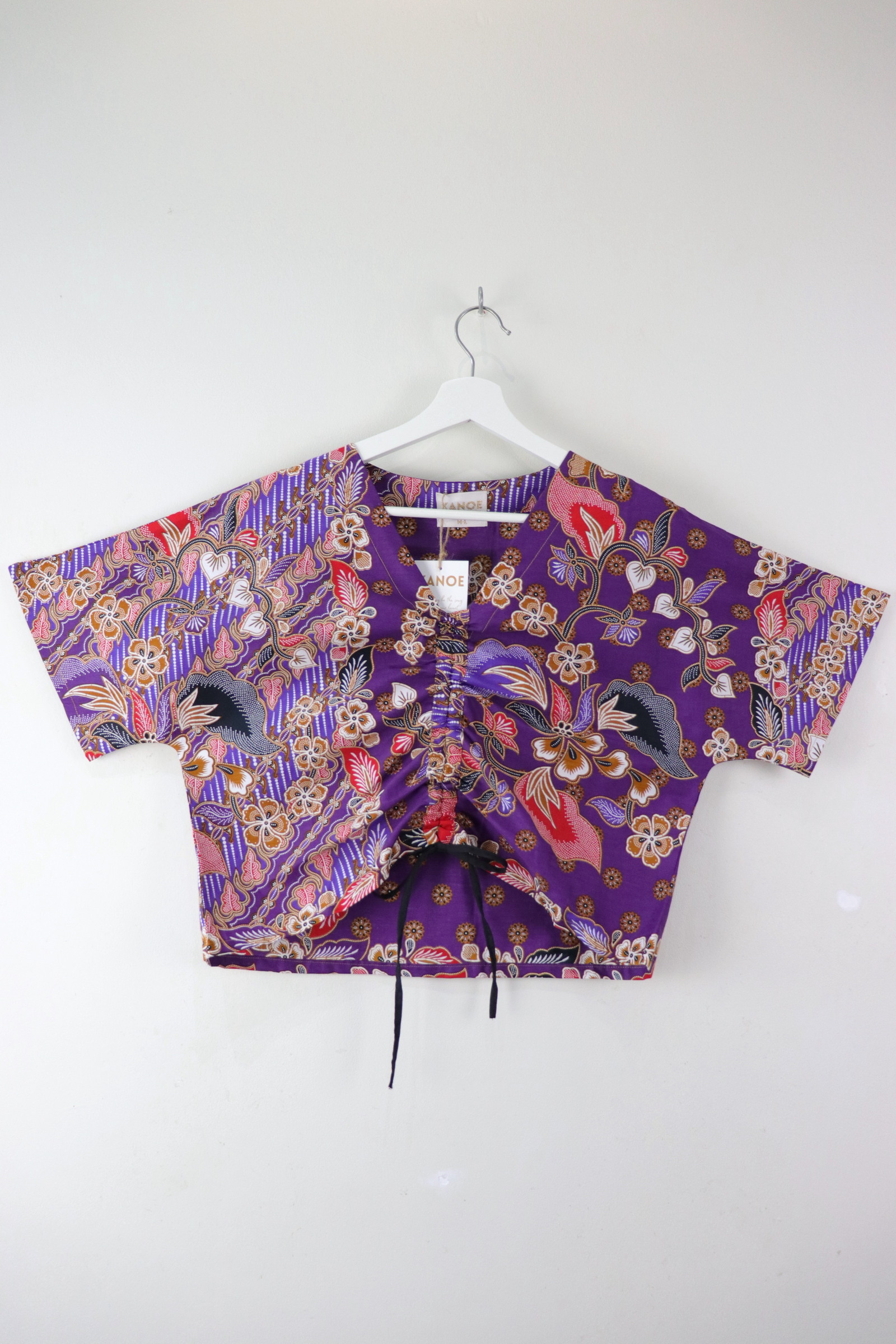 Front Ruched Drawstring Batik Top - Mangosteen Season ( M - L ) 