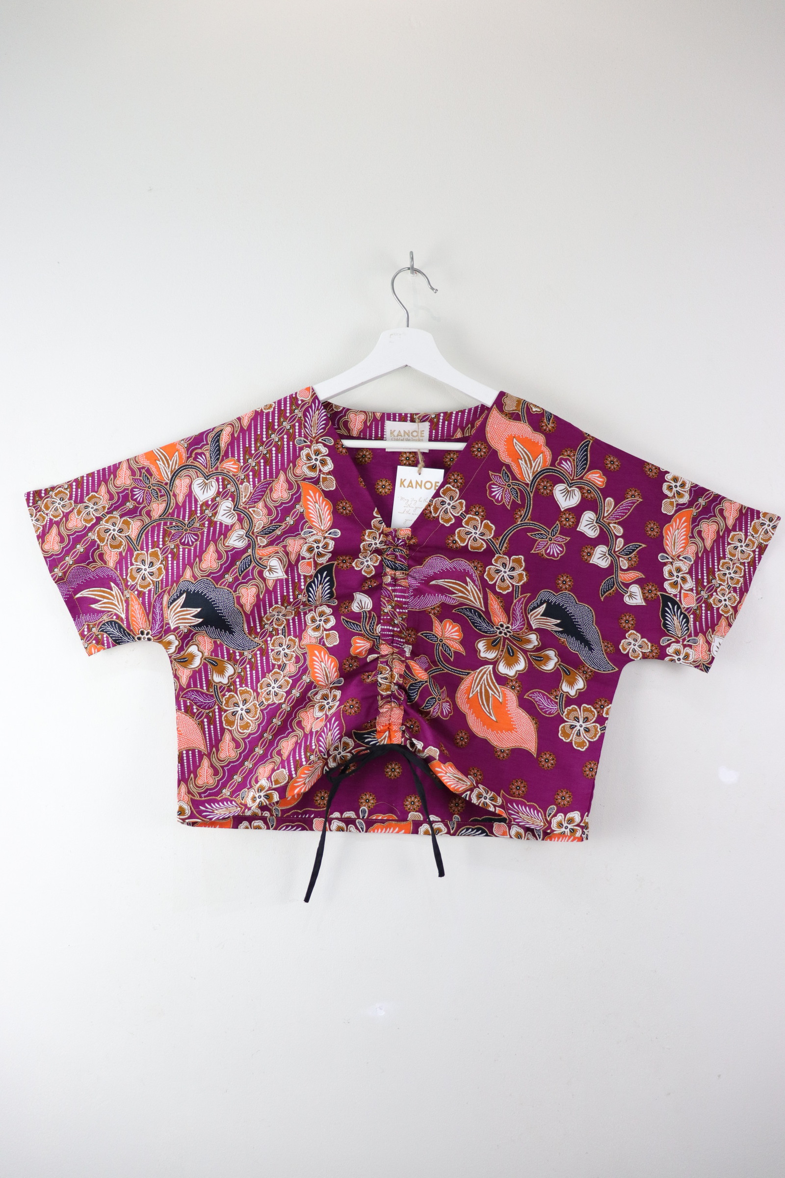 Front Ruched Drawstring Batik Top - Morning Glory ( M - L ) 