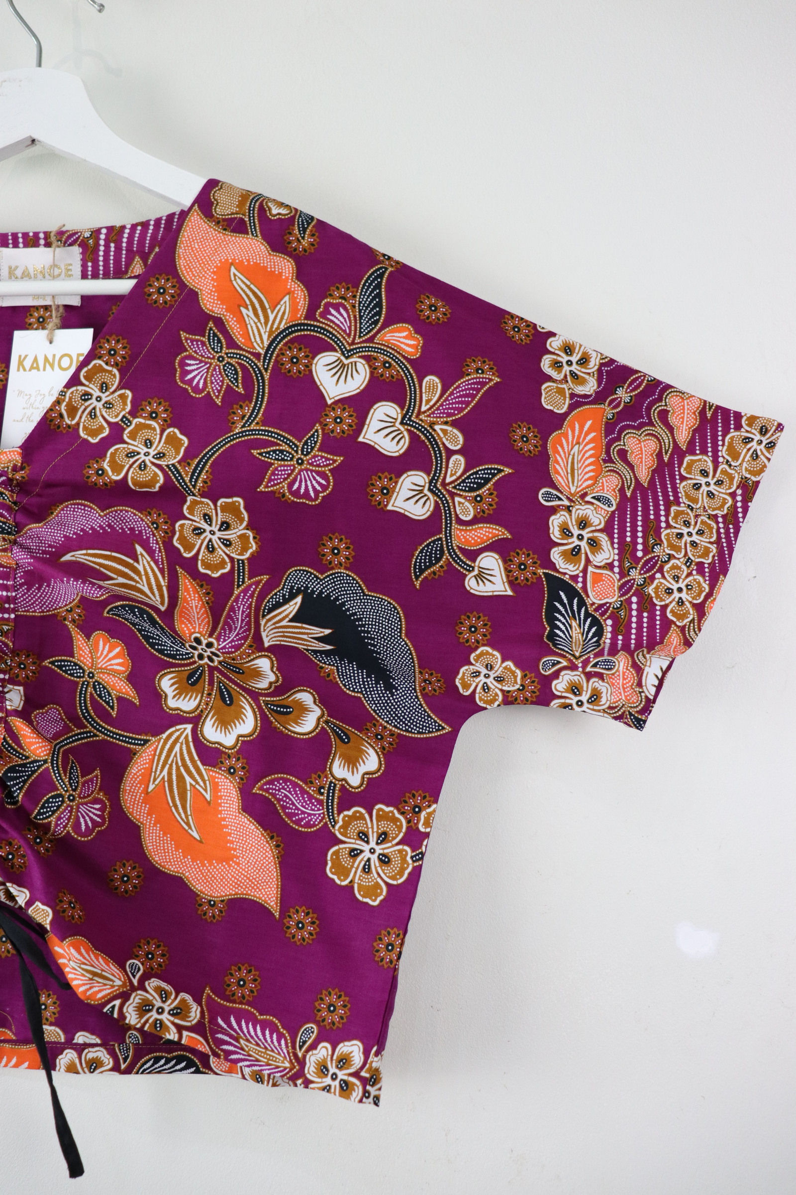 Front Ruched Drawstring Batik Top - Morning Glory ( M - L ) 