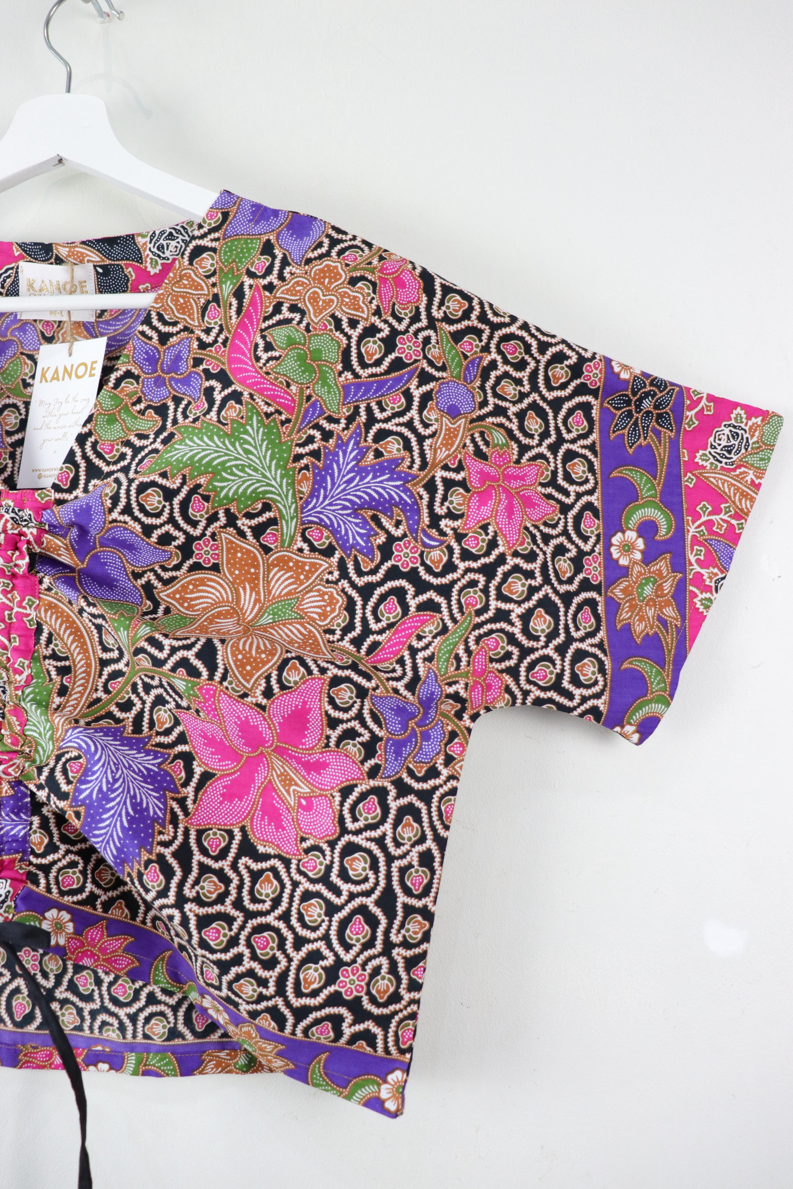 Front Ruched Drawstring Batik Top - Pink Lightning ( M - L ) 