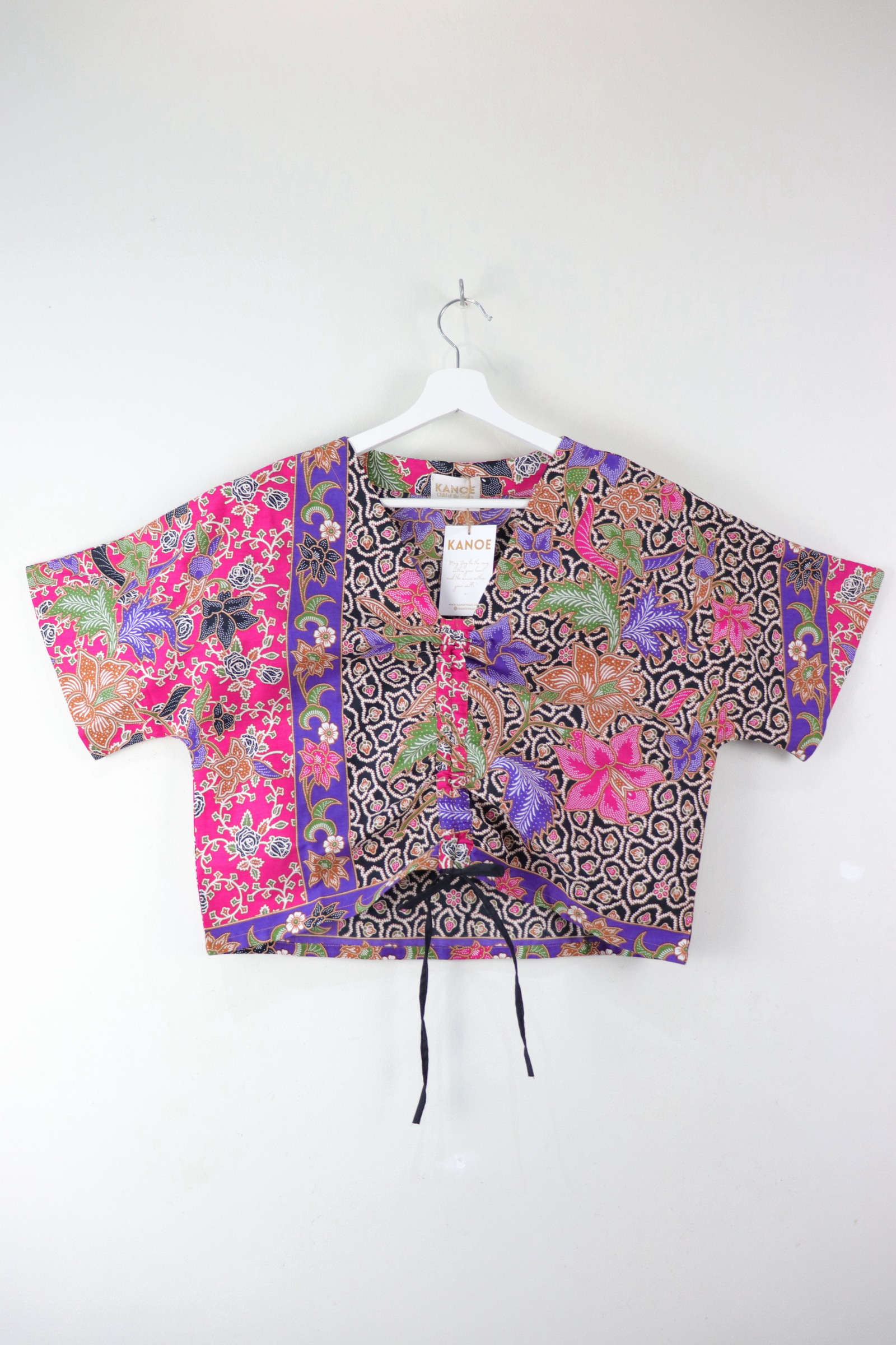 Front Ruched Drawstring Batik Top - Pink Lightning ( M - L ) 