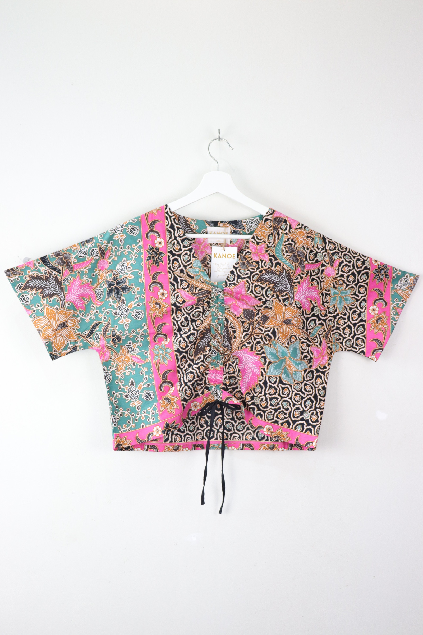  Front Ruched Drawstring Batik Top - Turquoise Storm ( M - L ) 