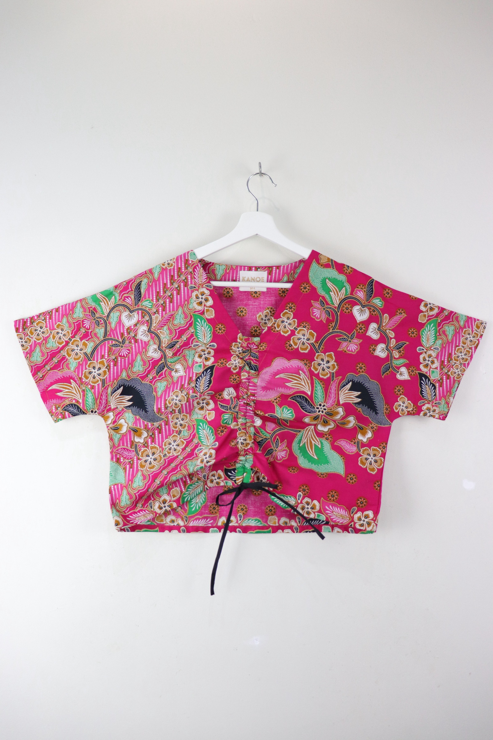 Front Ruched Drawstring Batik Top - Pink Passion ( M - L ) 