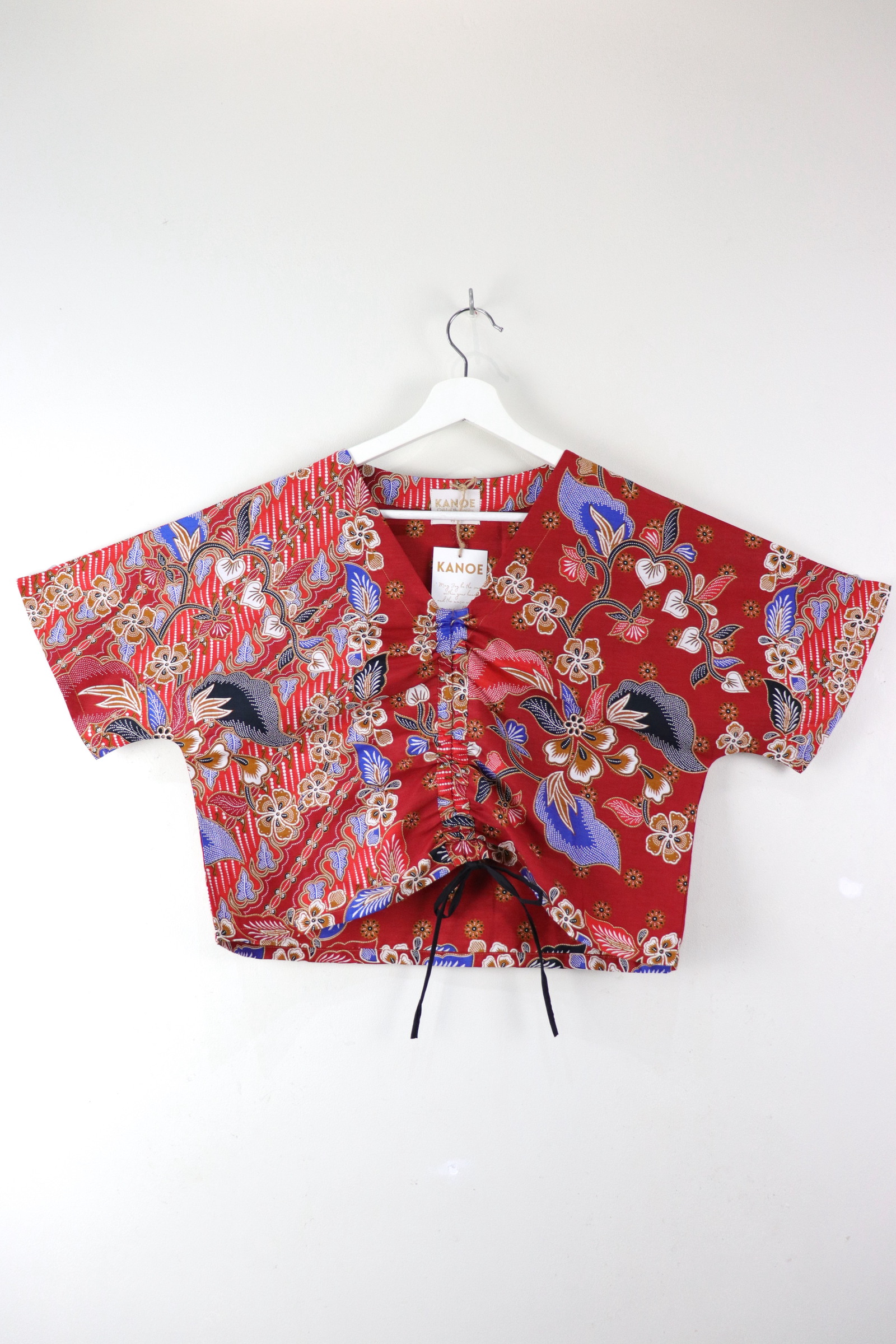Front Ruched Drawstring Batik Top - Rosella Drops ( M - L ) 