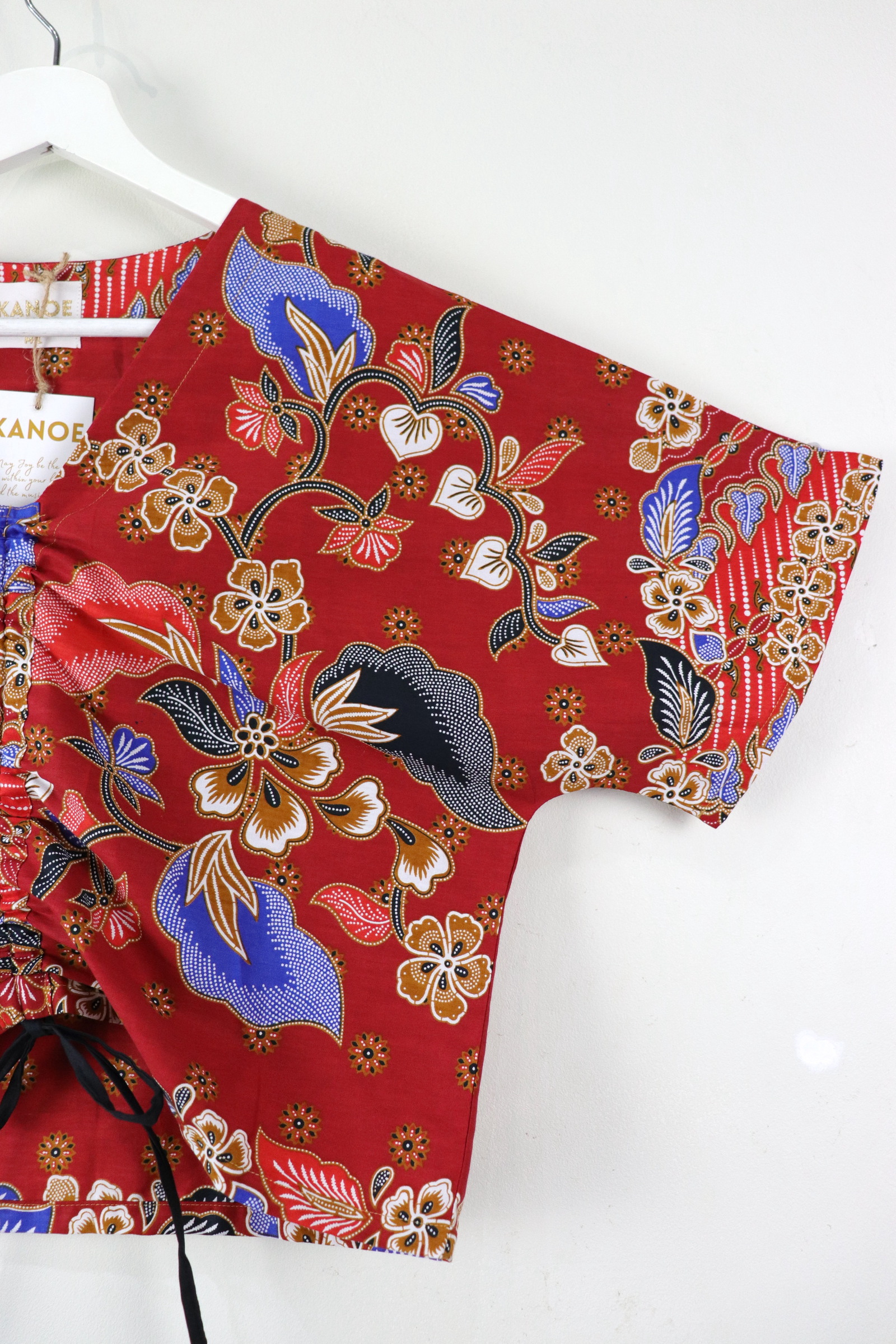 Front Ruched Drawstring Batik Top - Rosella Drops ( M - L ) 