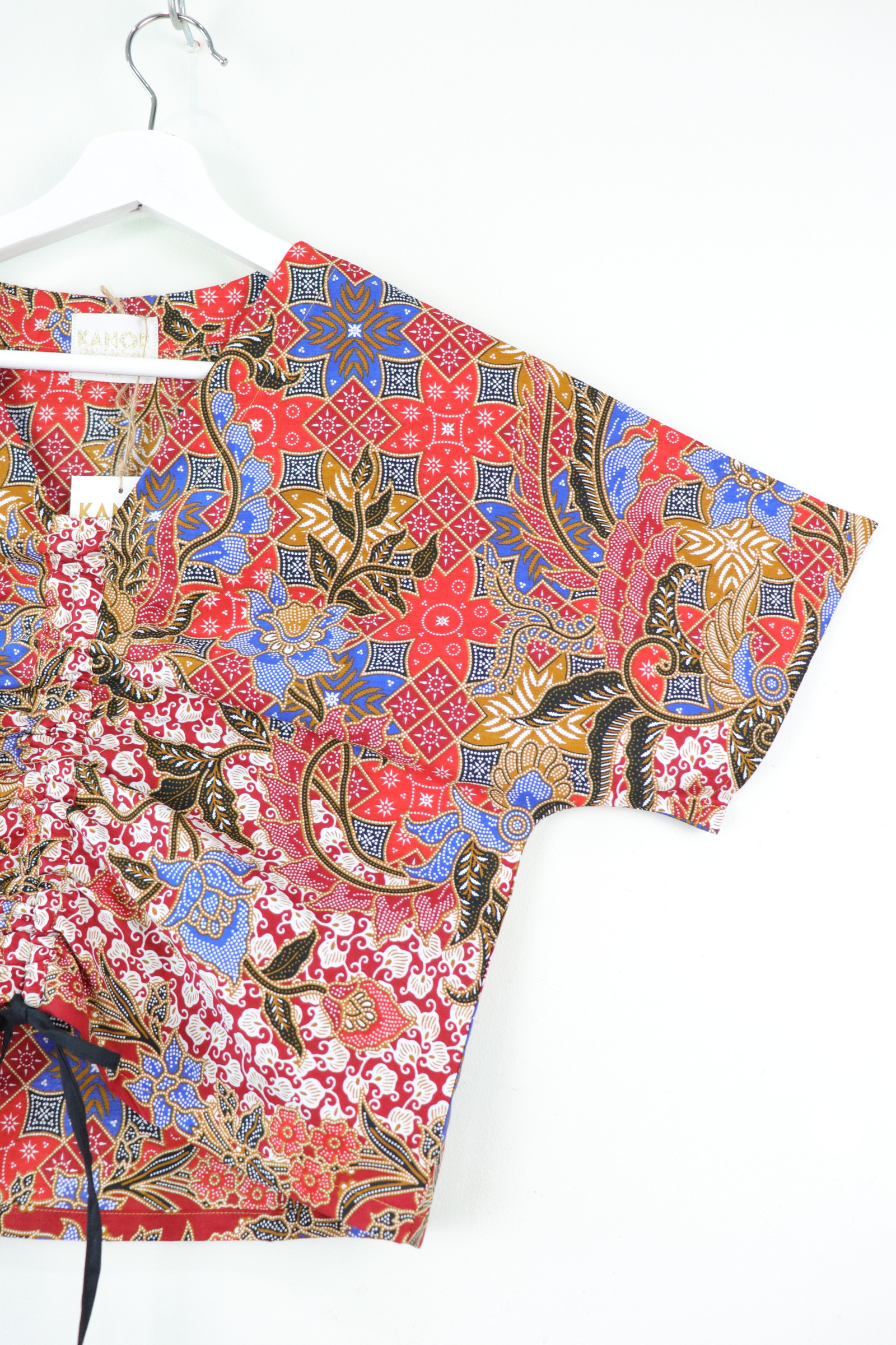 Front Ruched Drawstring Batik Top - Ruby Berries ( S - M ) 