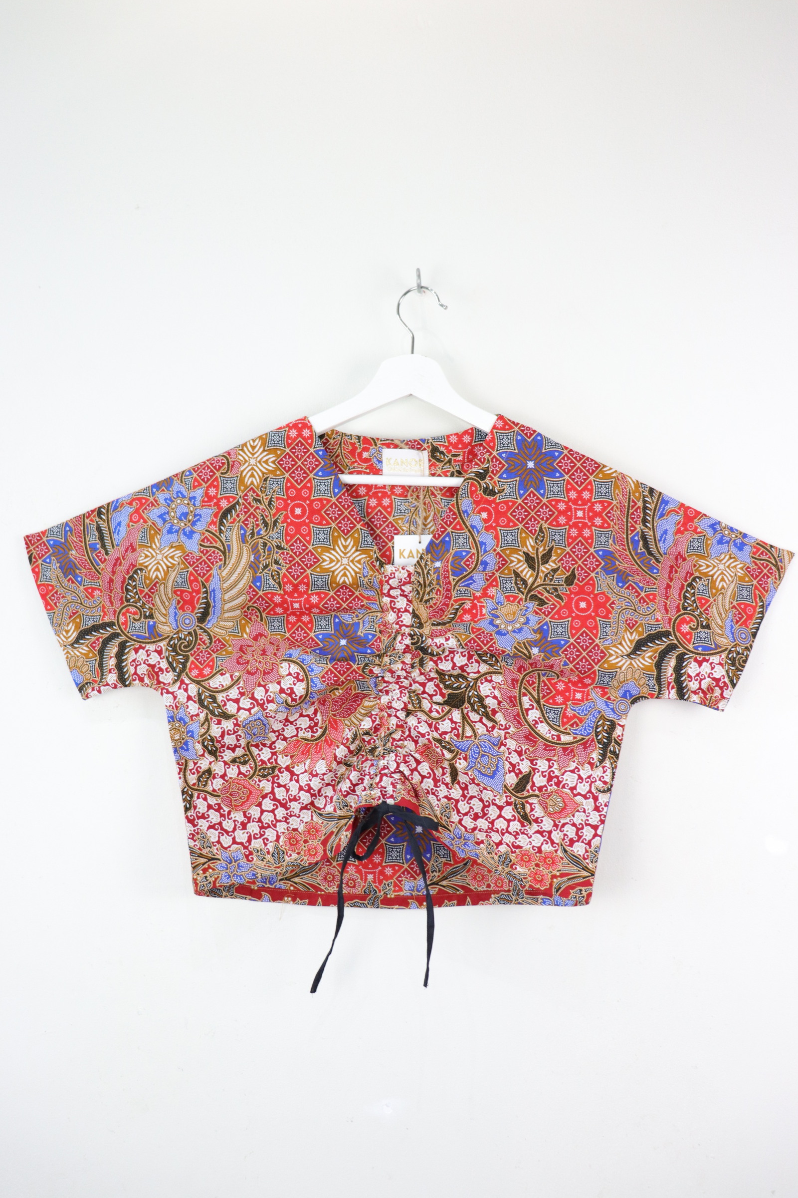 Front Ruched Drawstring Batik Top - Ruby Berries ( S - M ) 