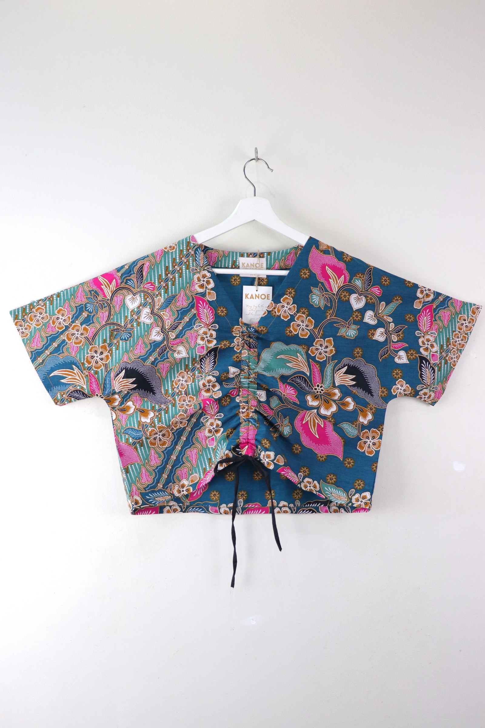 Front Ruched Drawstring Batik Top - Seafoam Rush ( M - L ) 