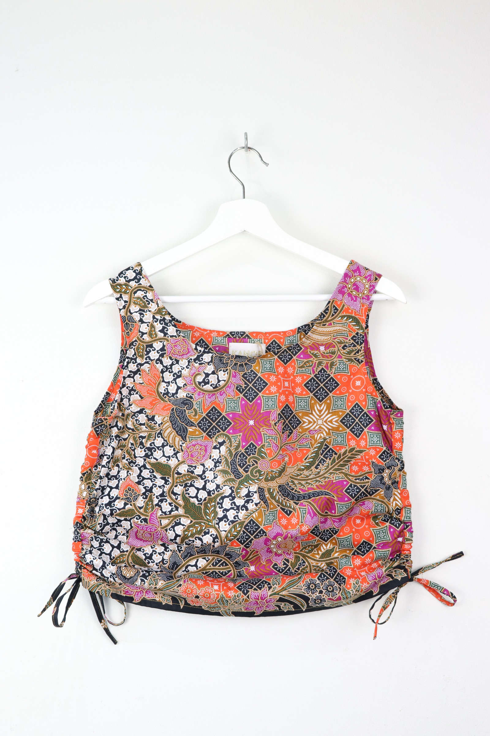 Side Ruched Drawstring Batik Top - Beach Bonfire ( S - M )