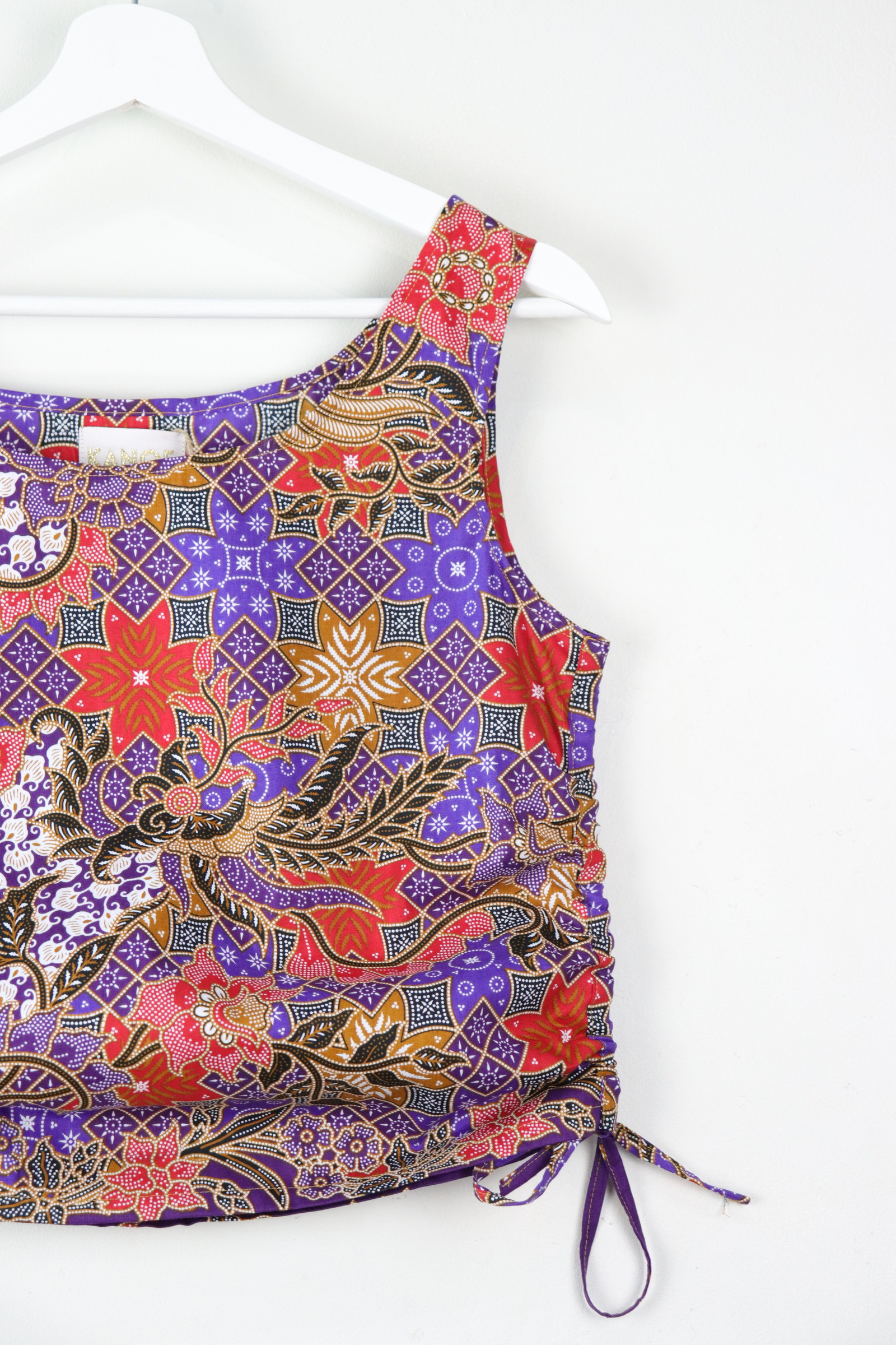 Side Ruched Drawstring Batik Top - Mulberry Reefs ( S - M )